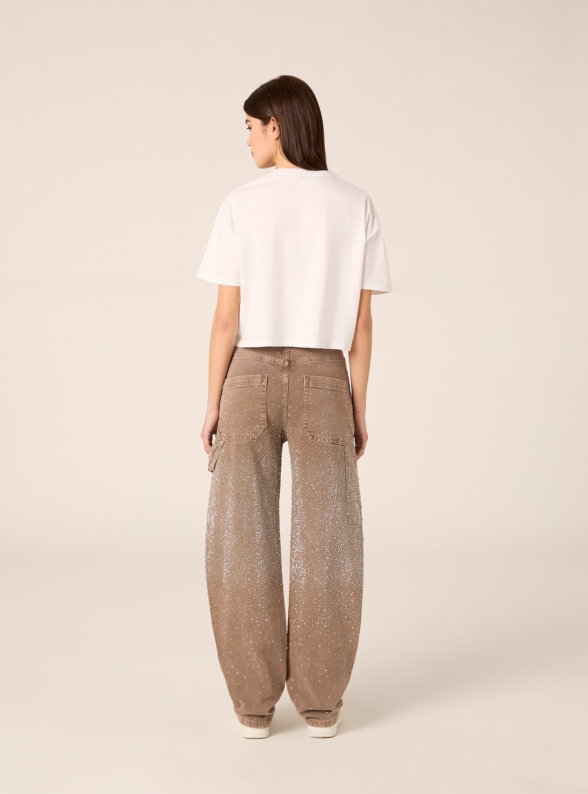 Baggy carpenter jeans colorato con strass, BR3 BROWN LIGHT