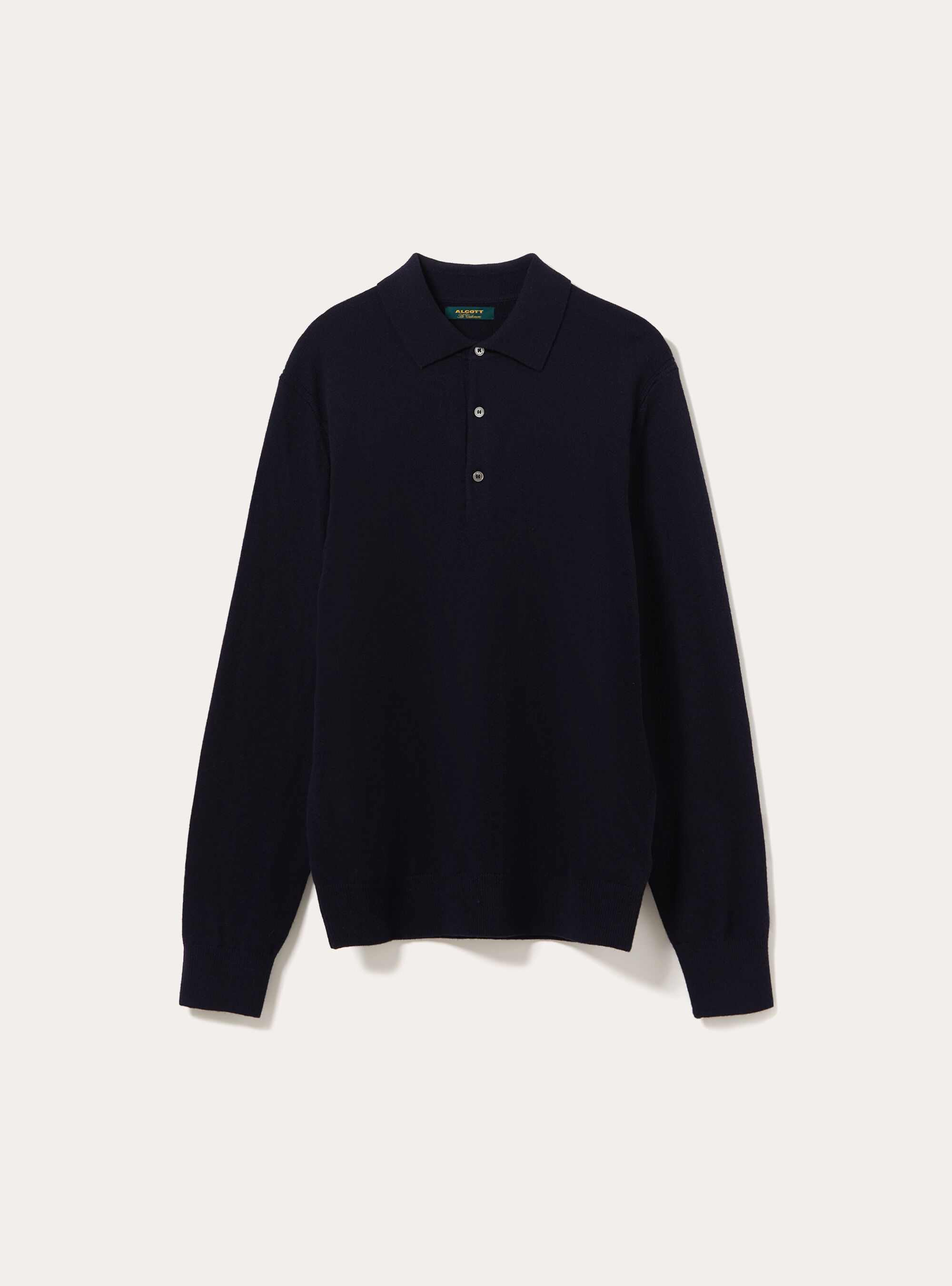 Long sleeve wool and cashmere blend knit polo shirt, NA1 NAVY DARK