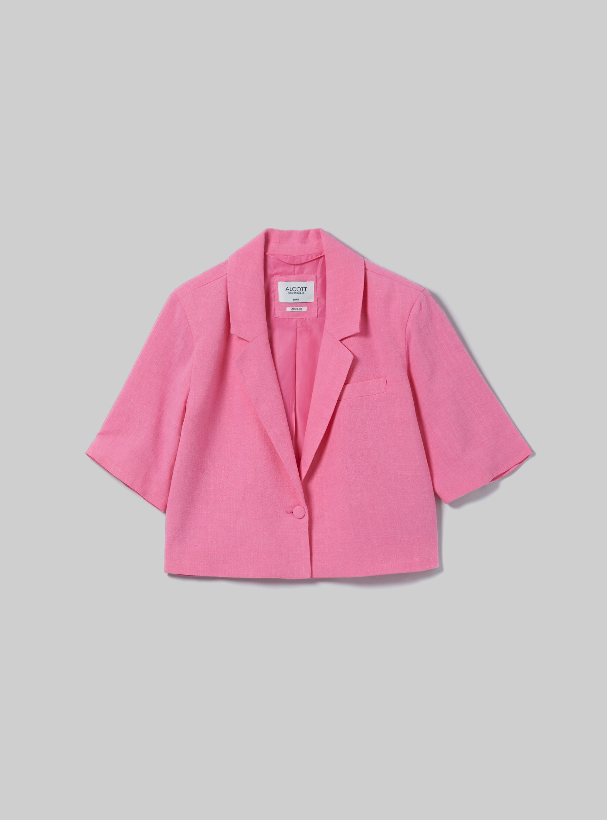 Blazer corto en mezcla de lino, PK1 PINK DARK