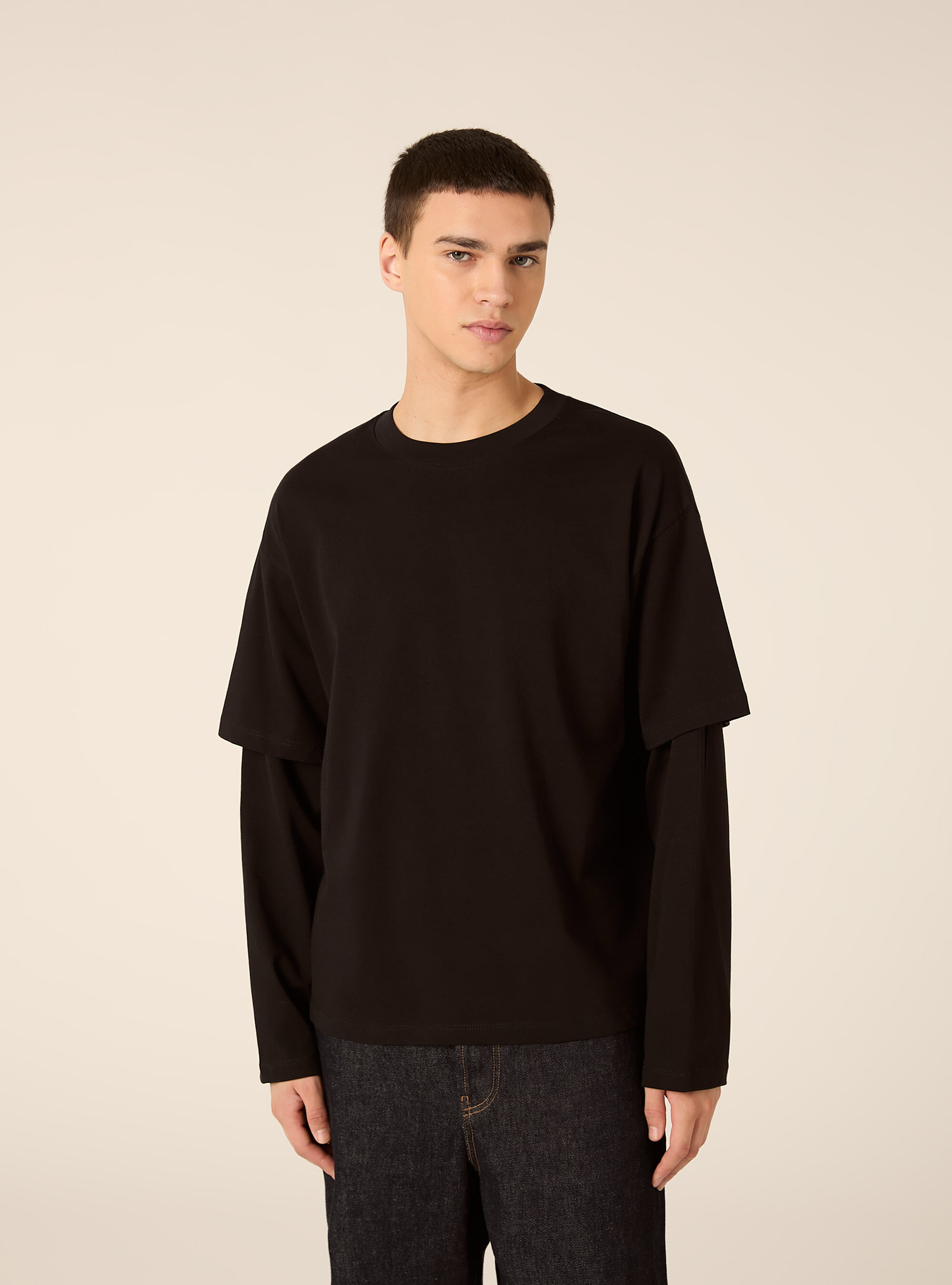 T-shirt manica lunga con dettaglio mezza manica