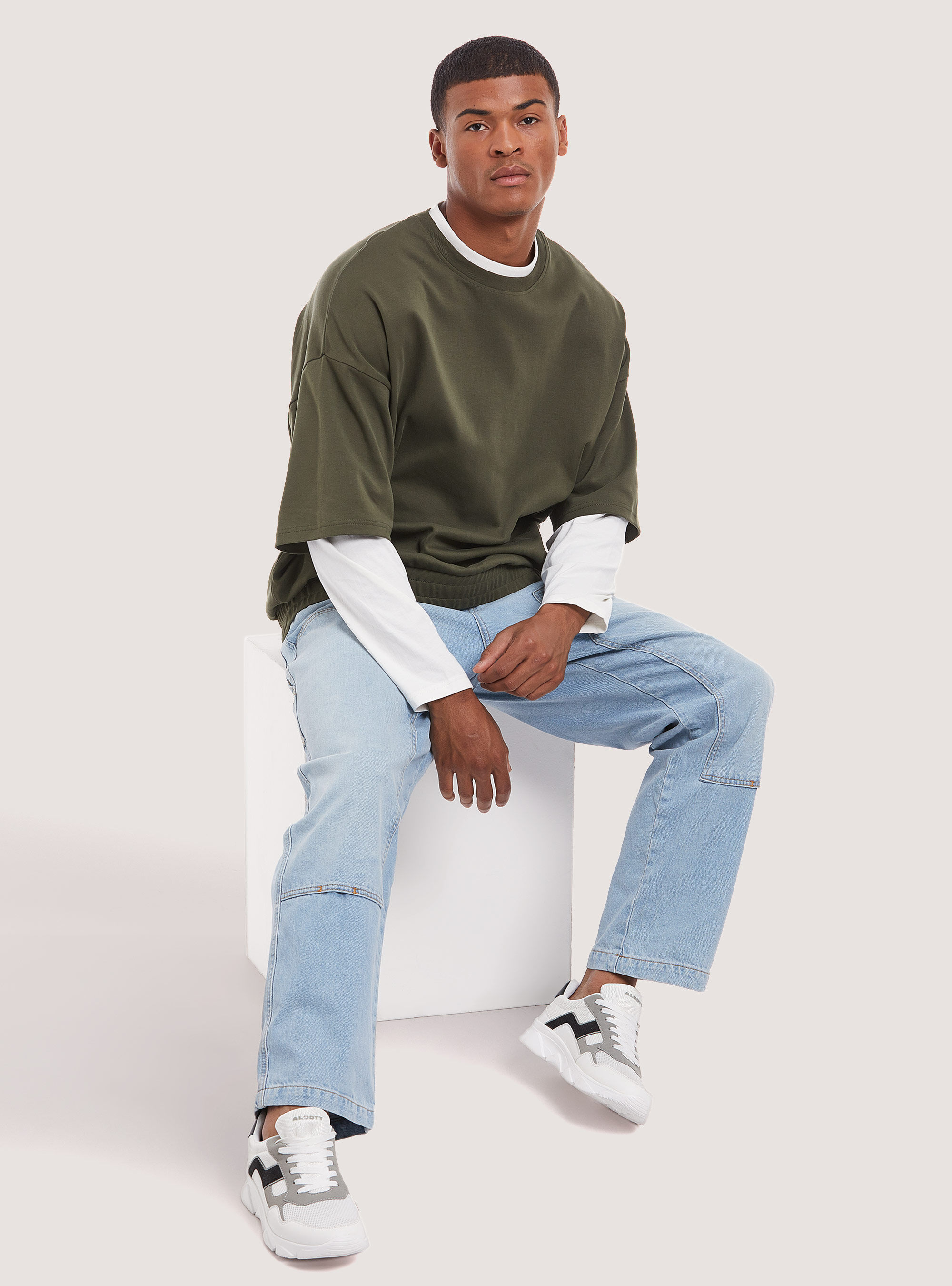 Oversized double sleeve sweatshirt, KY2 KAKY MEDIUM