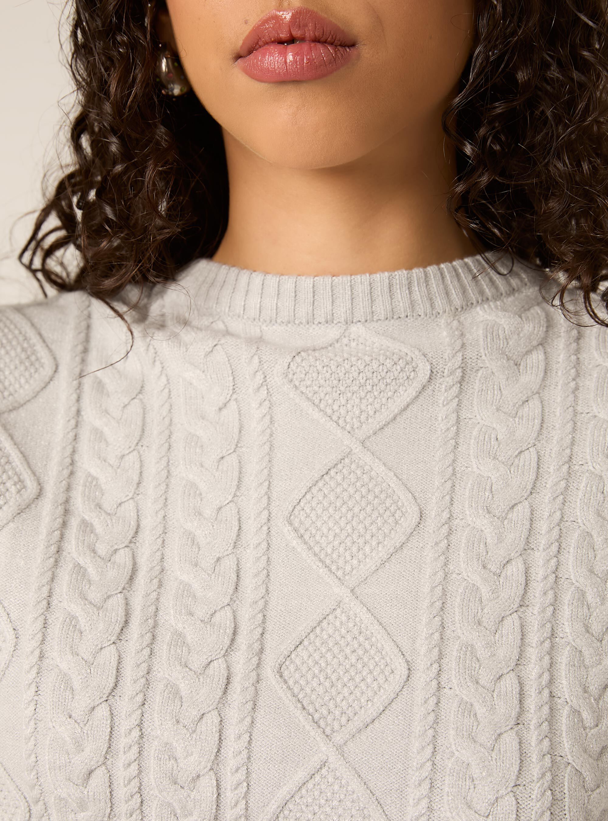 Maglia con collo rotondo a trecce, MGY2 GREY MEL MEDIUM