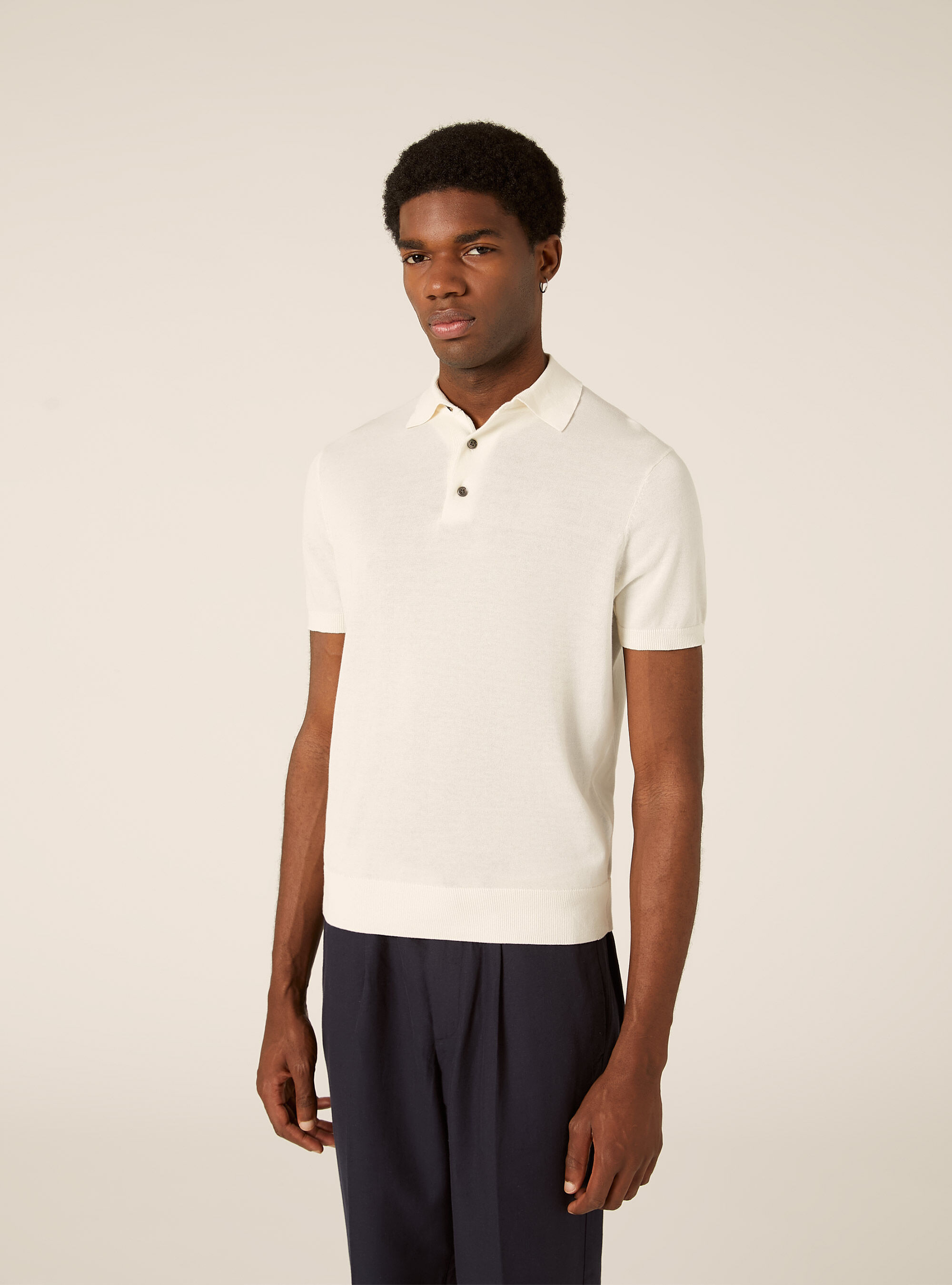 Extrafine cotton knit polo shirt, WH1 OFF WHITE