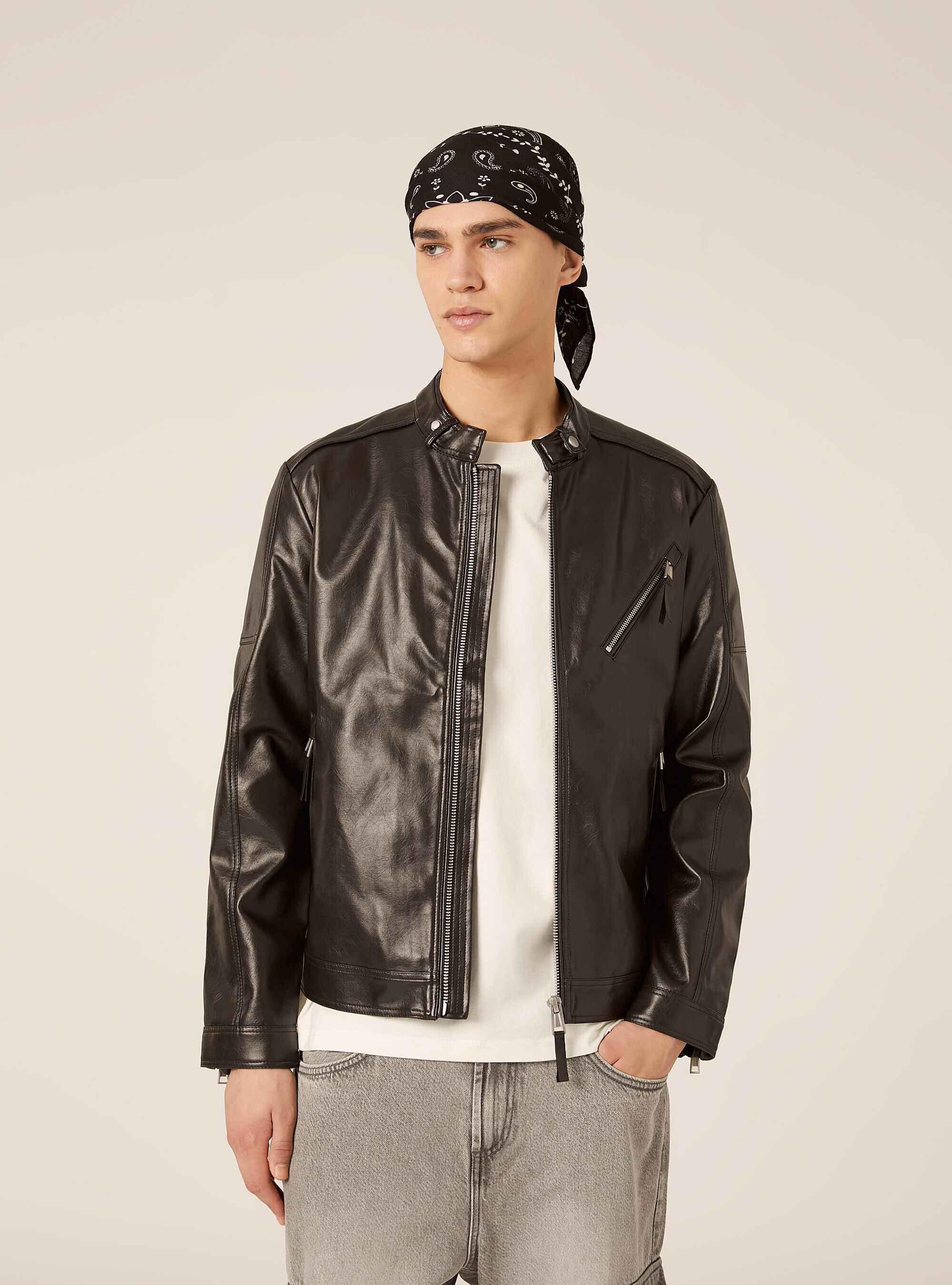 Leather-effect biker jacket