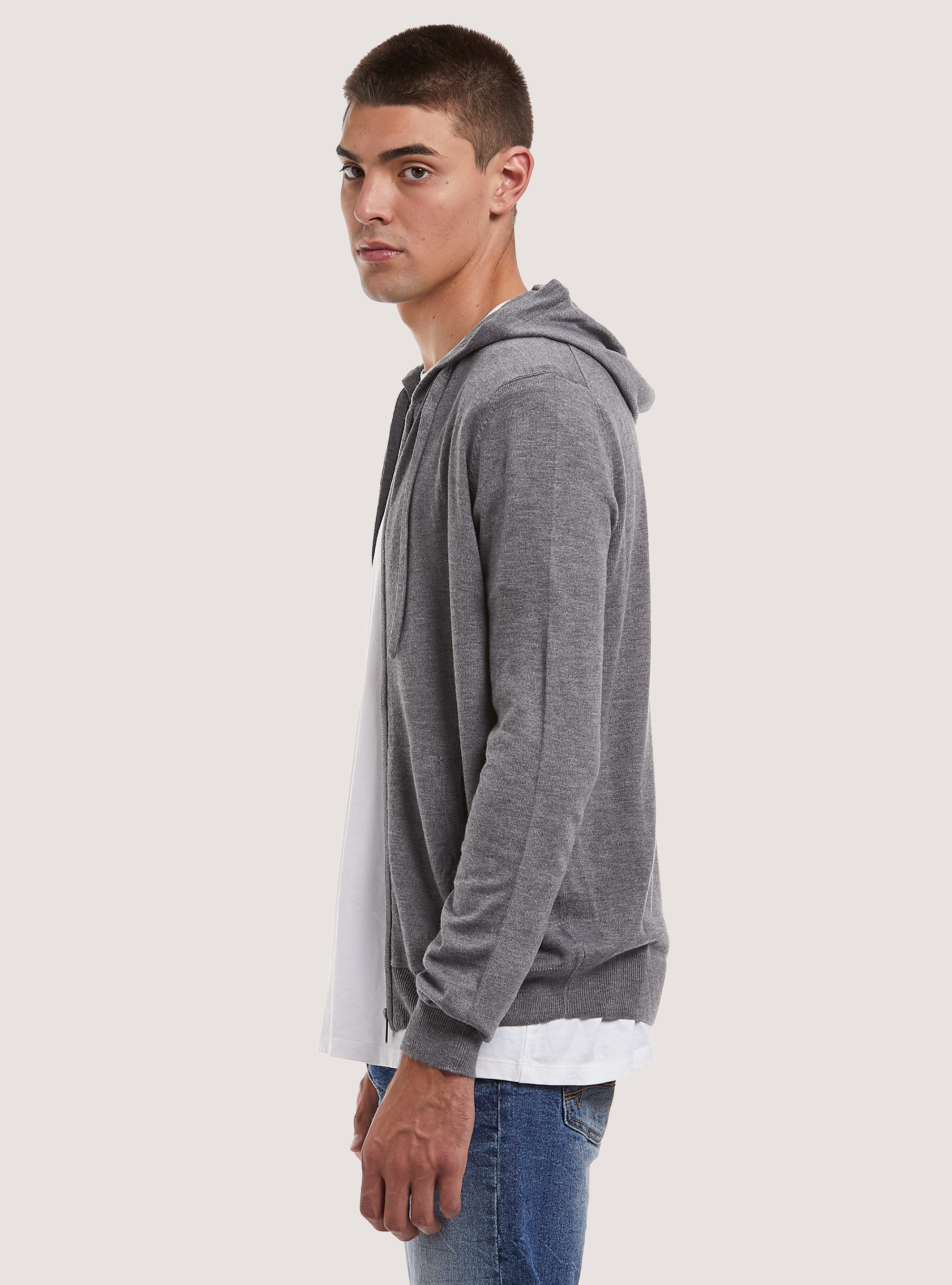 Pullover cardigan with hood, MGY2 GREY MEL MEDIUM