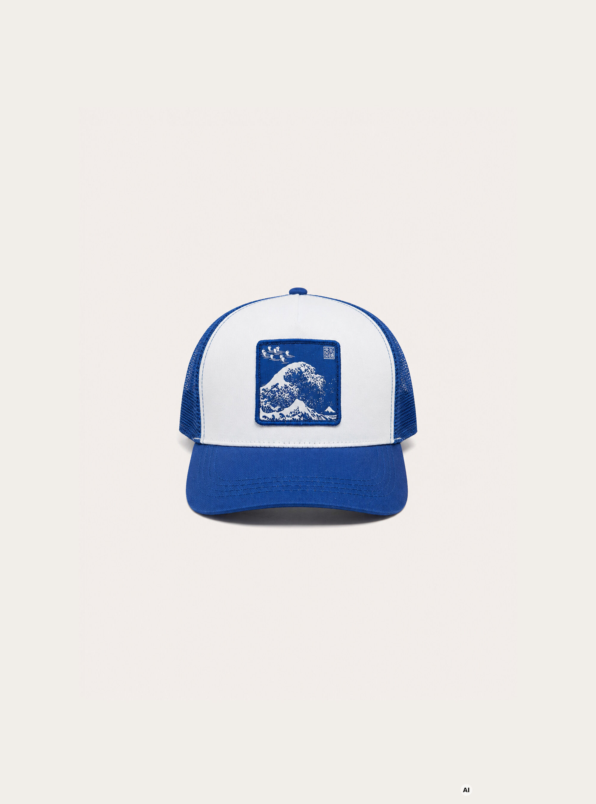 Trucker hat with Hokusai Wave patch and embroidery