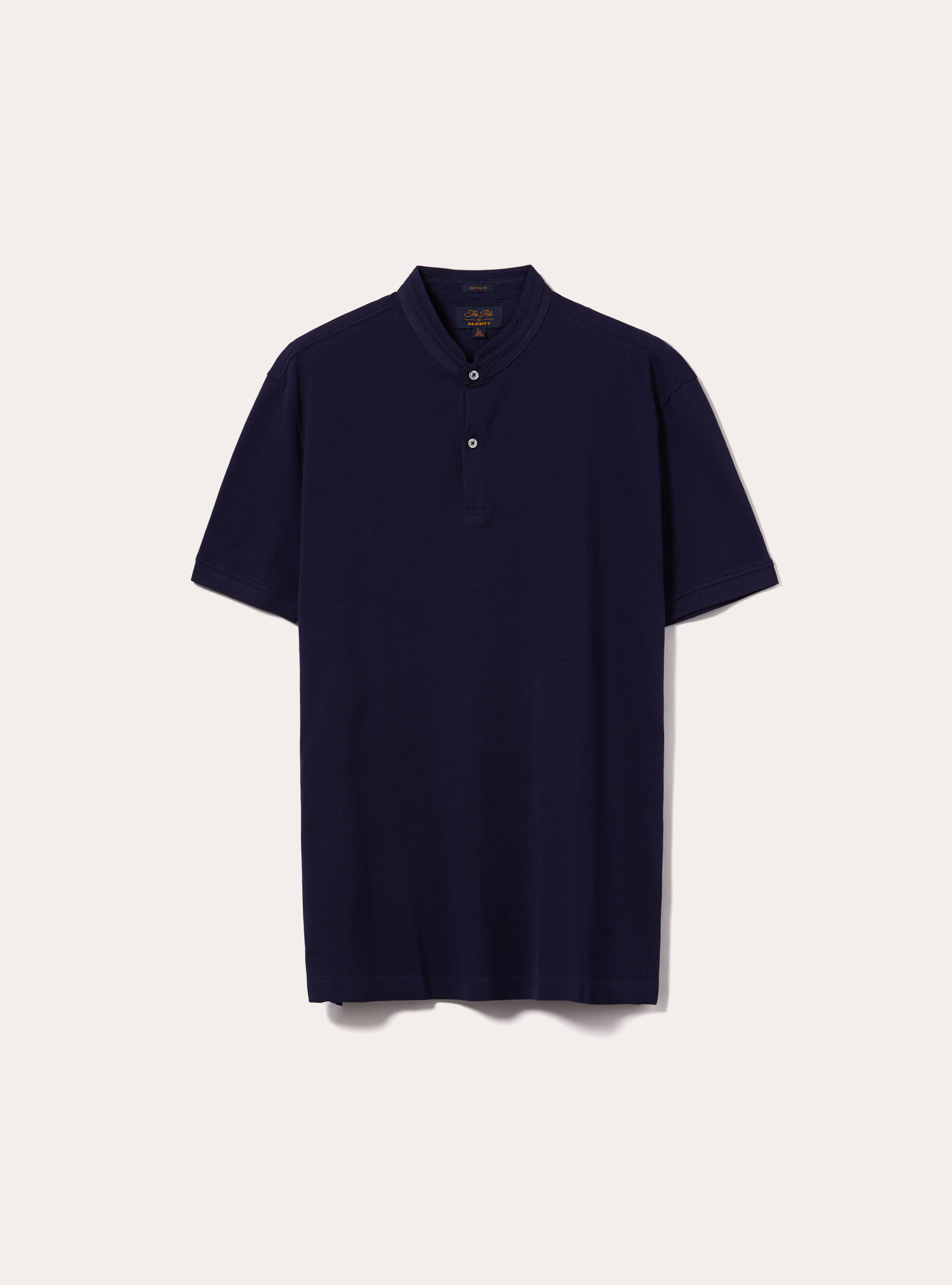 Mandarin Collar Cotton Polo Shirt, NA1 NAVY DARK