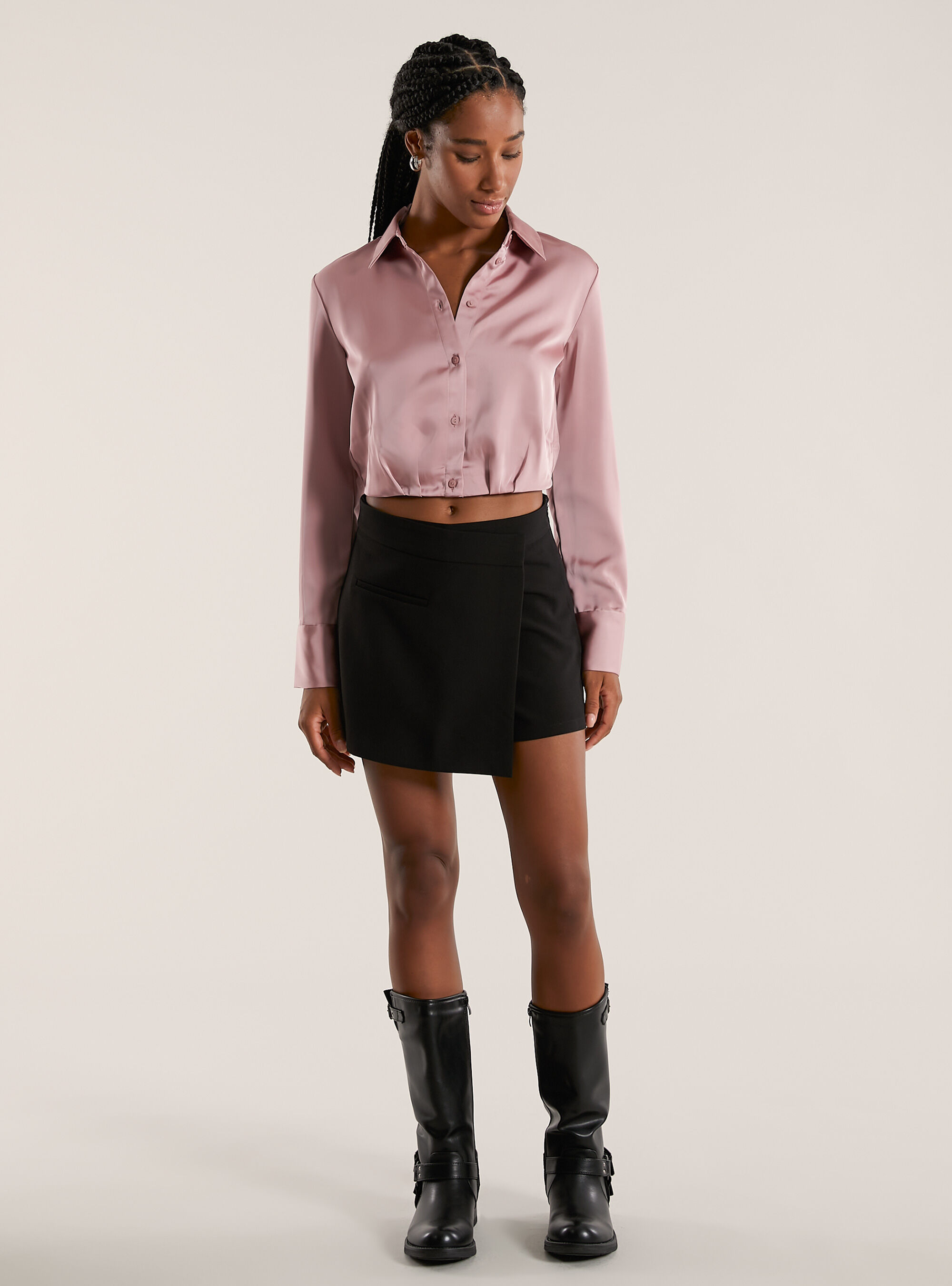Cropped satin shirt Alcott Women s Shirts and Blouse