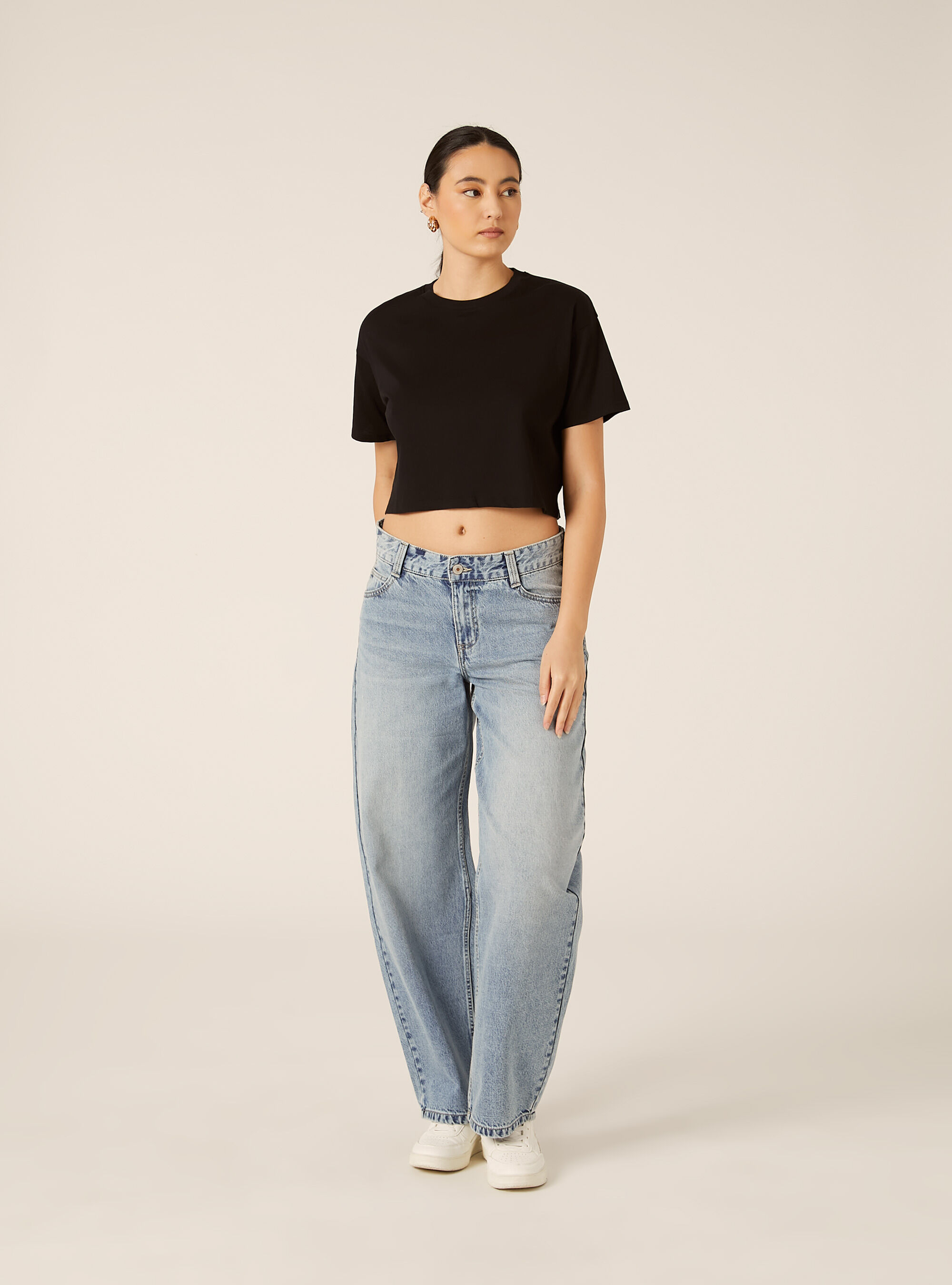 T-shirt crop over tinta unita