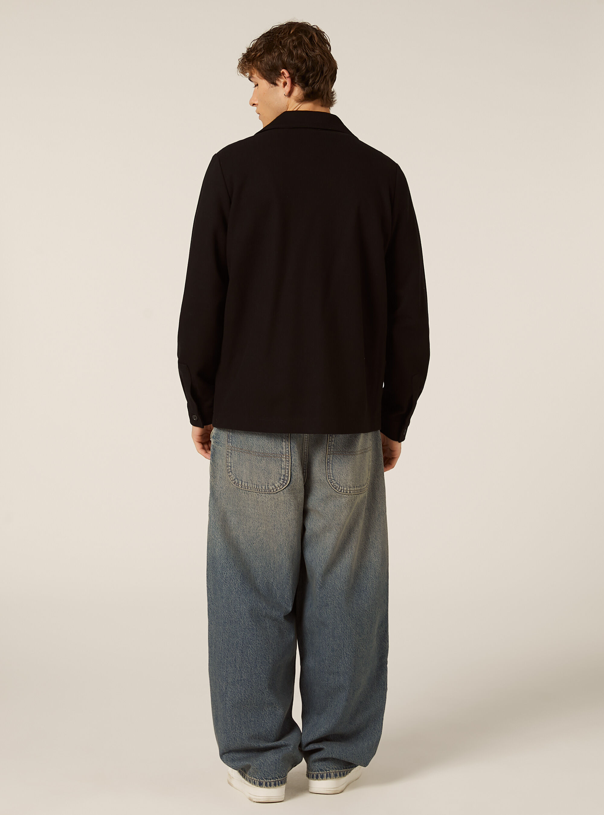 Camisa con bolsillos grandes efecto franela, BK1 BLACK