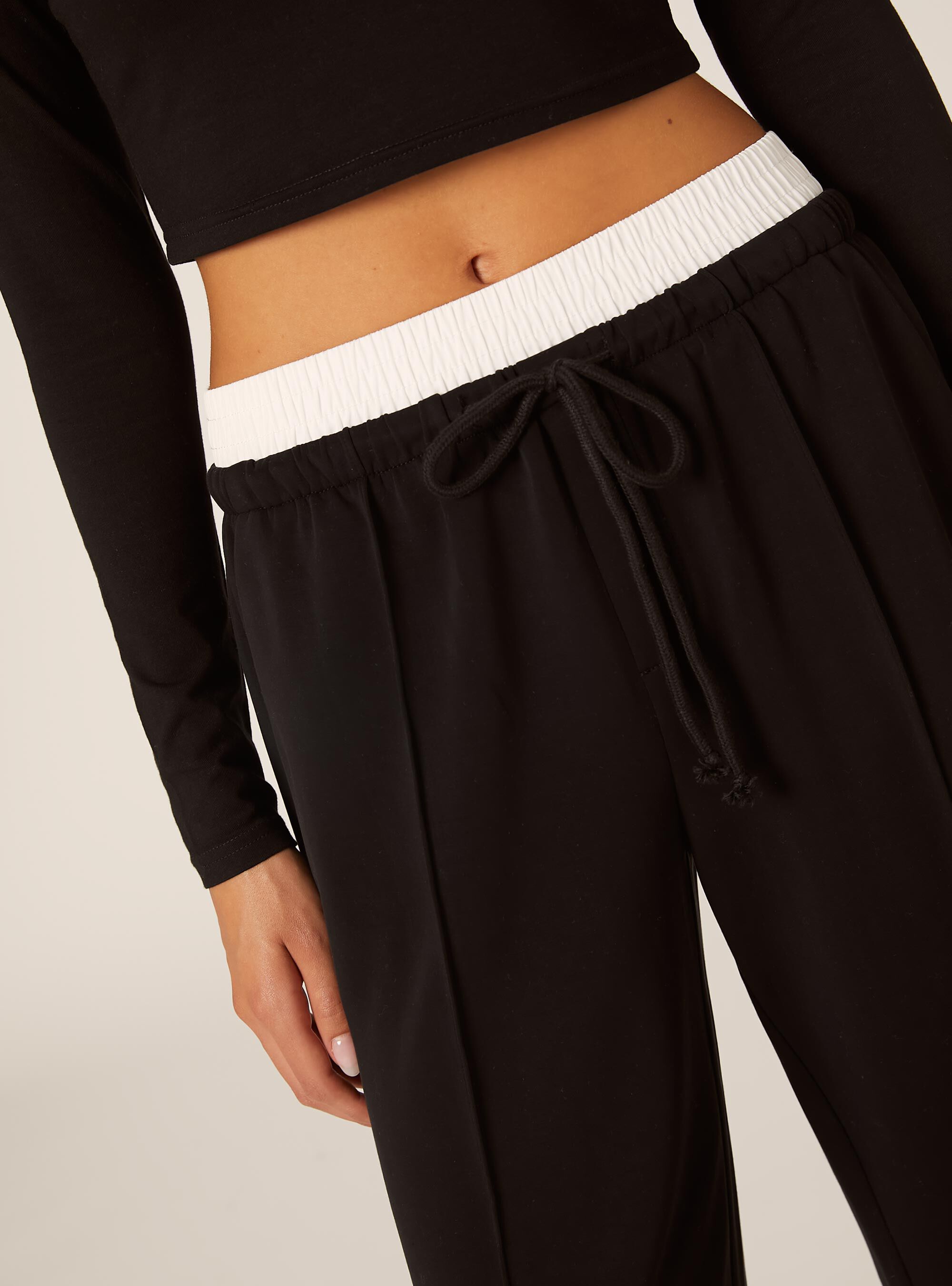 Pantalones jogger con cintura combinada, BK1 BLACK