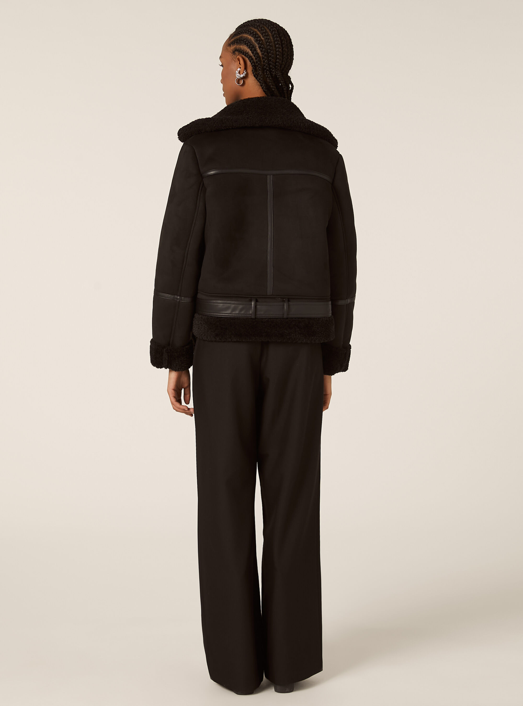 Giubbotto montone effetto camoscio, BK1 BLACK