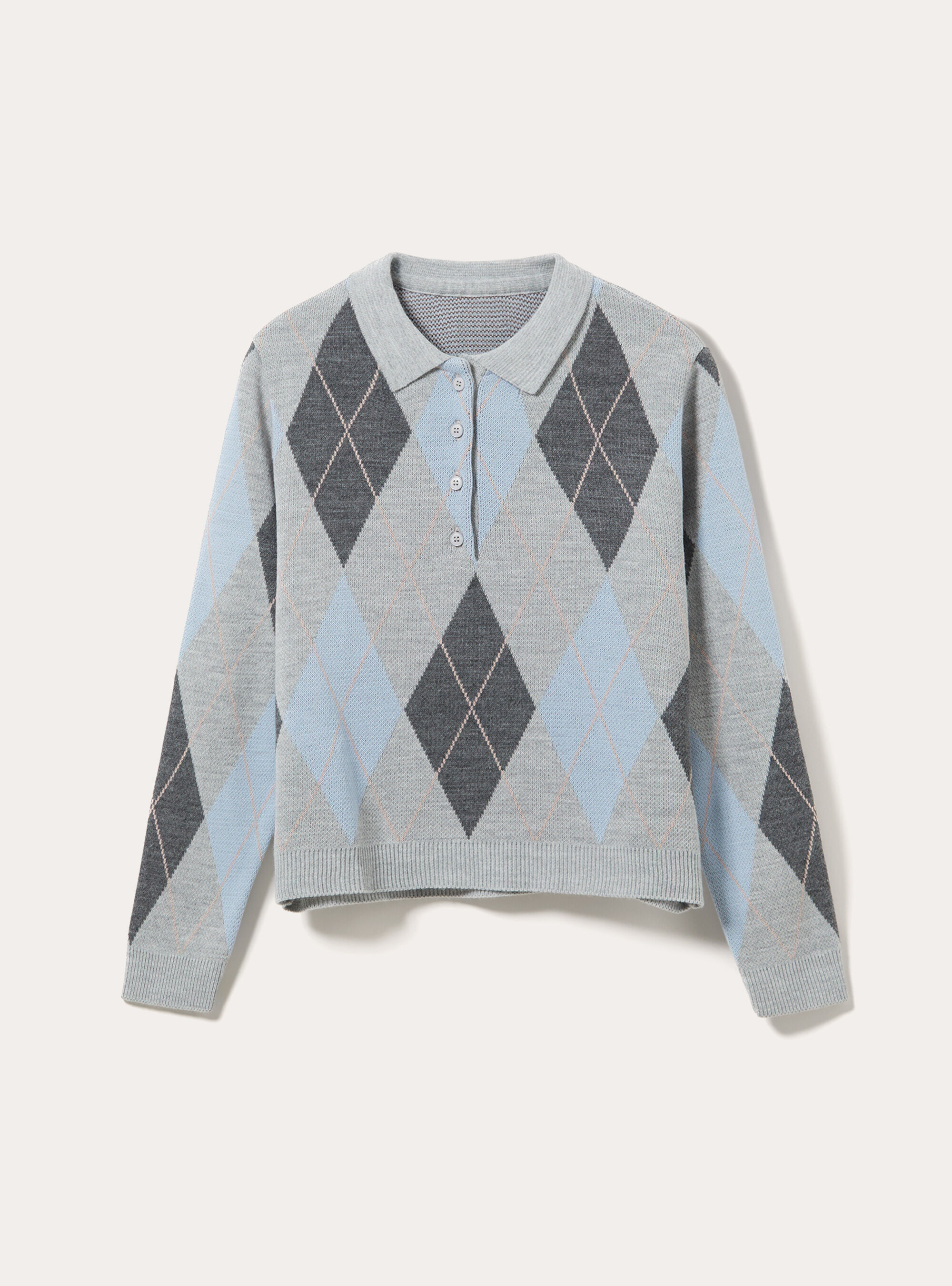 Pullover polo con rombi, MGY3 GREY MEL LIGHT