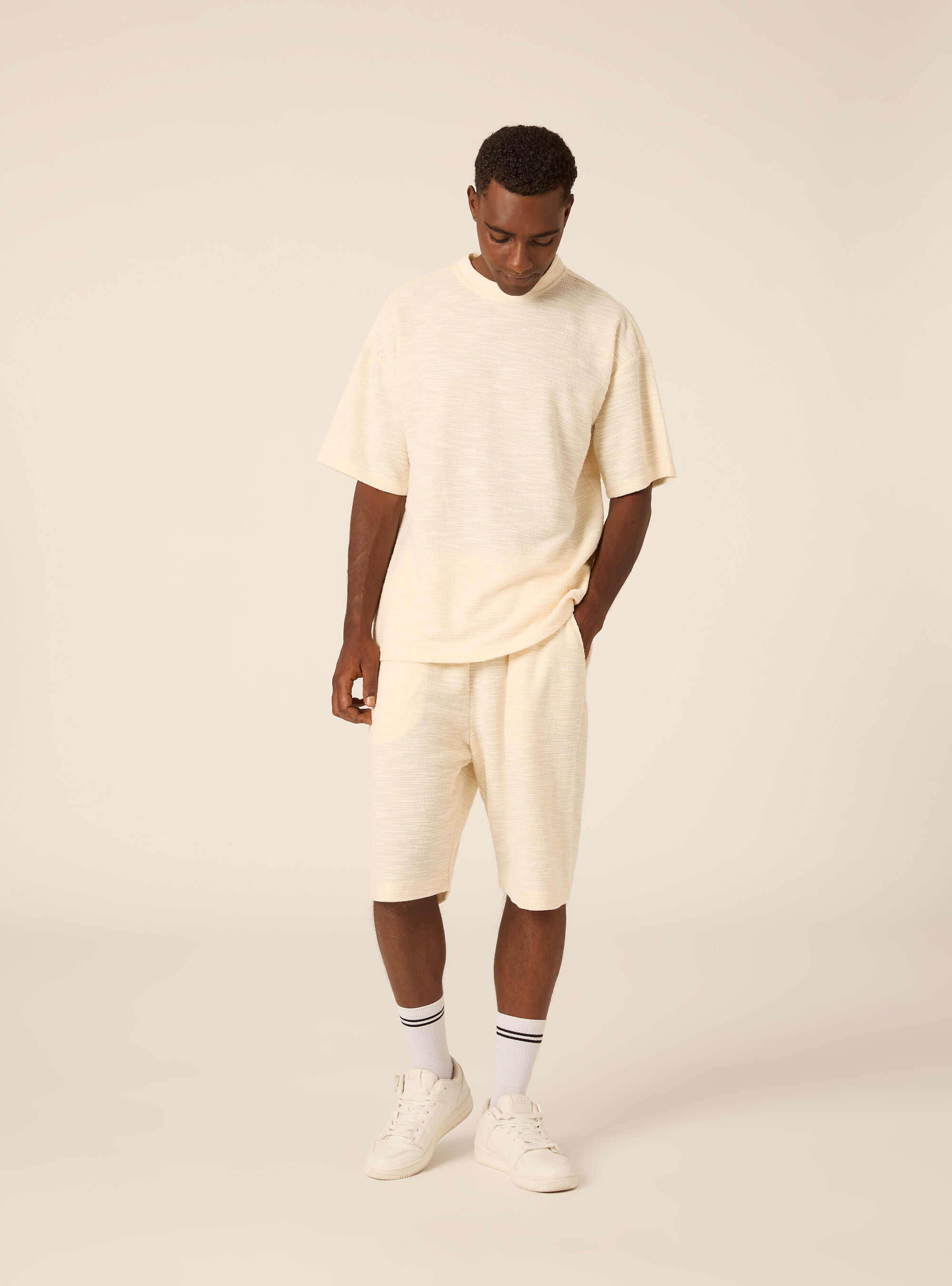 Bermuda loose fit in misto cotone texture