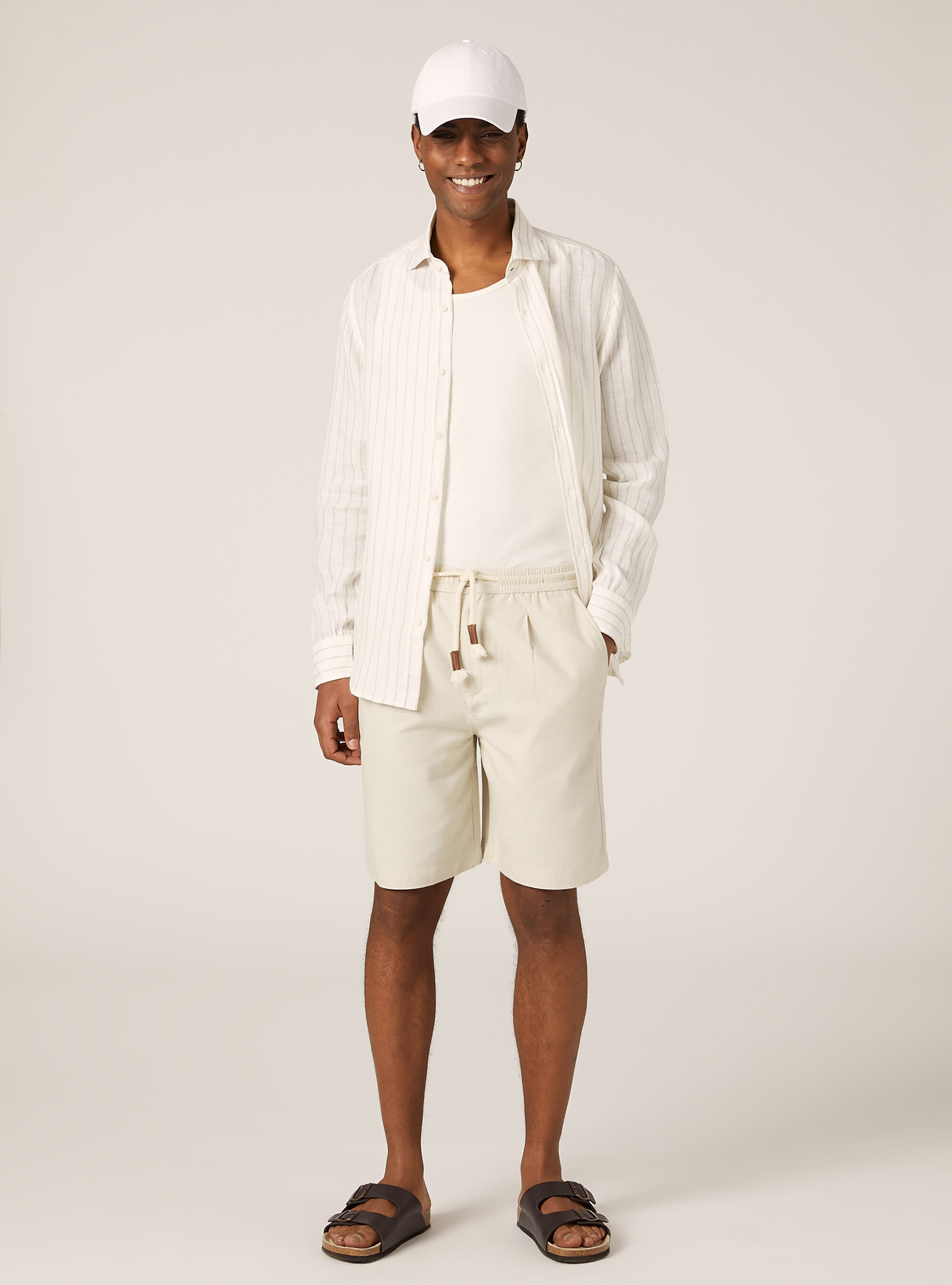 Linen Bermuda Shorts with Drawstring, SA3 SAND LIGHT