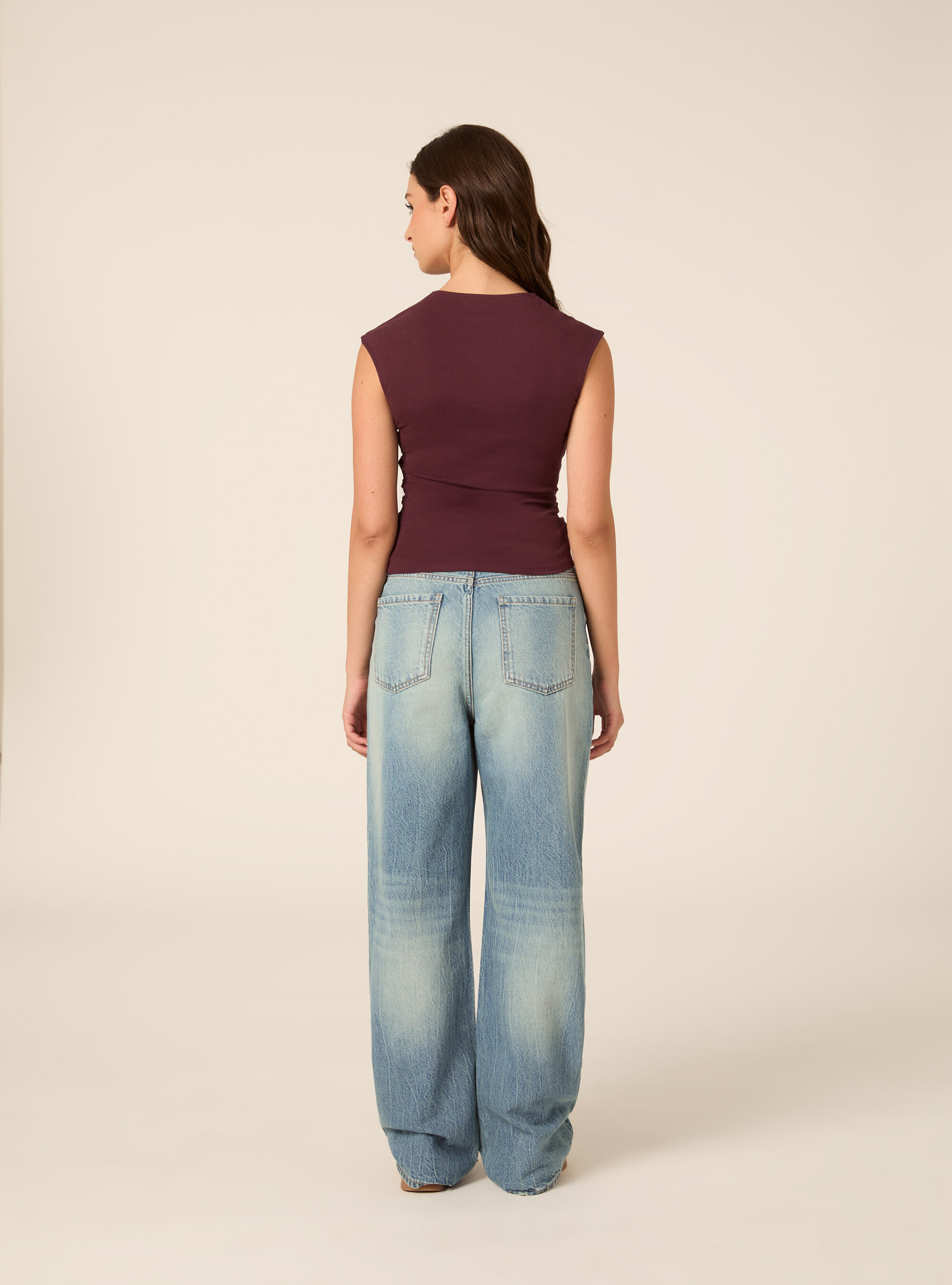 T-shirt basic con arriccio, BO1 BORDEAUX DARK