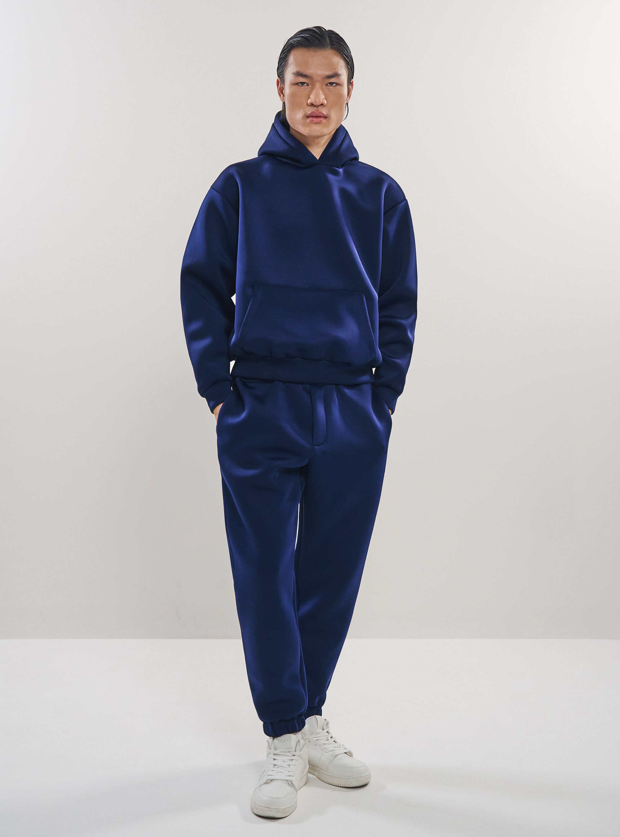 Boxy fit sweatshirt in scuba fabric, BL1 BLUE DARK