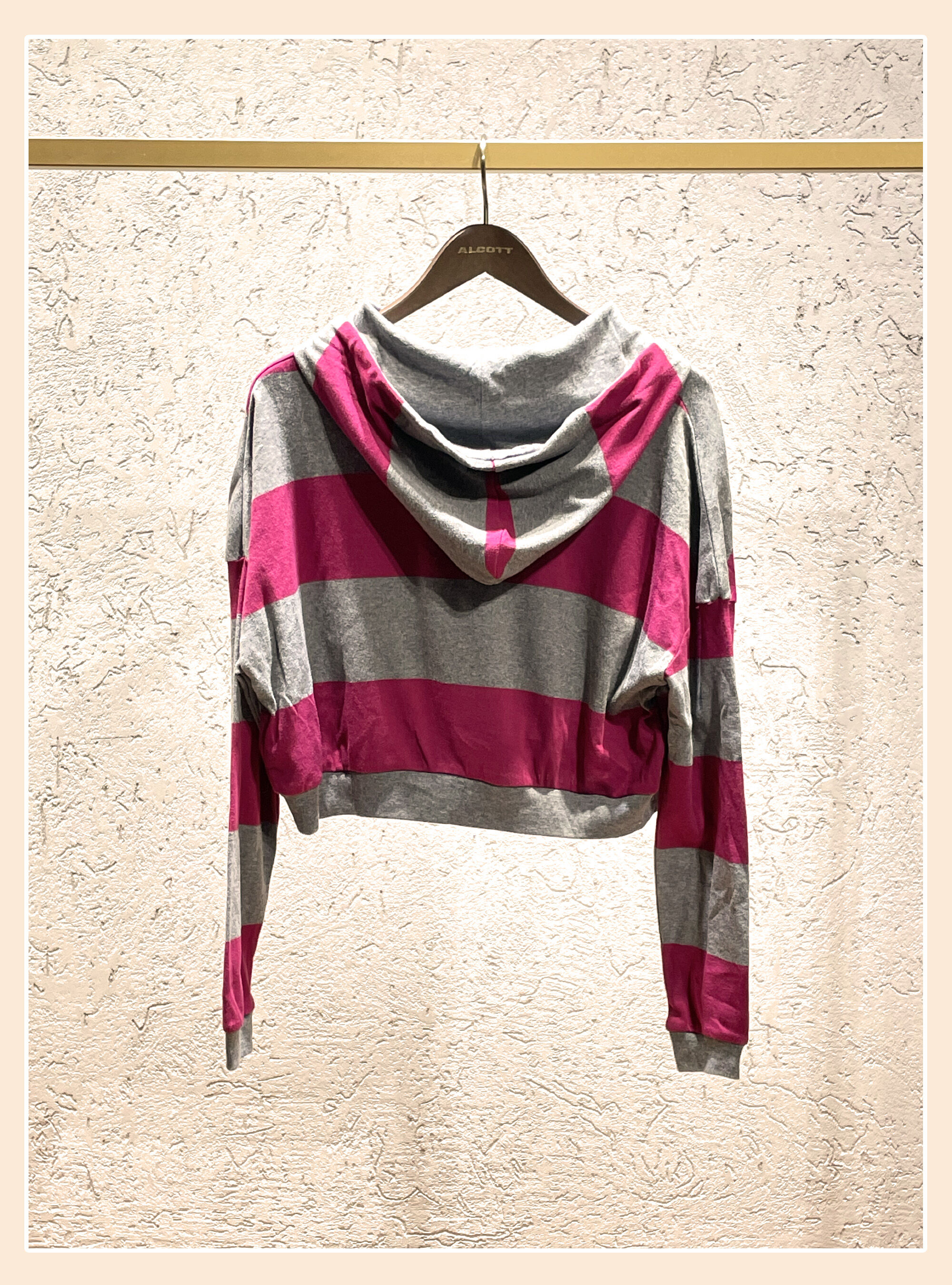Striped cropped sweatshirt, FUXIA