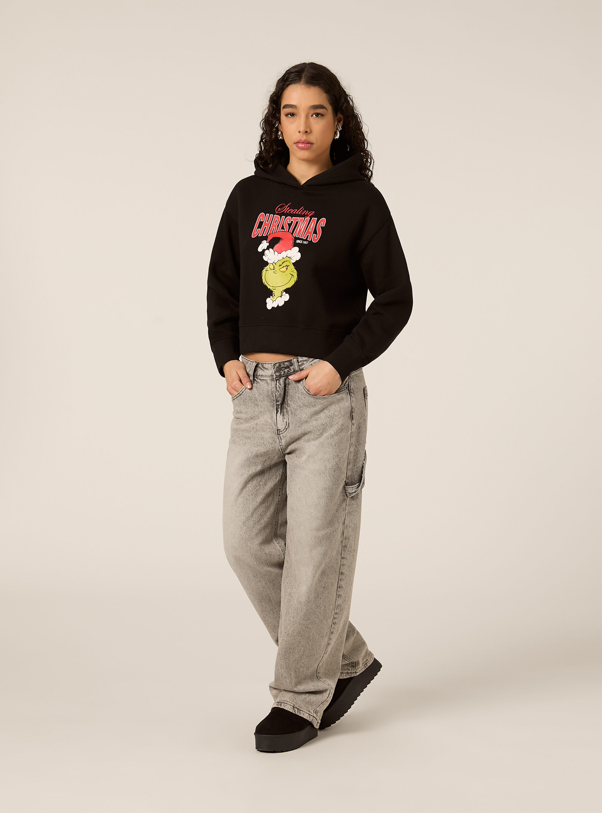 Felpa boxy con cappuccio the grinch, BK1 BLACK