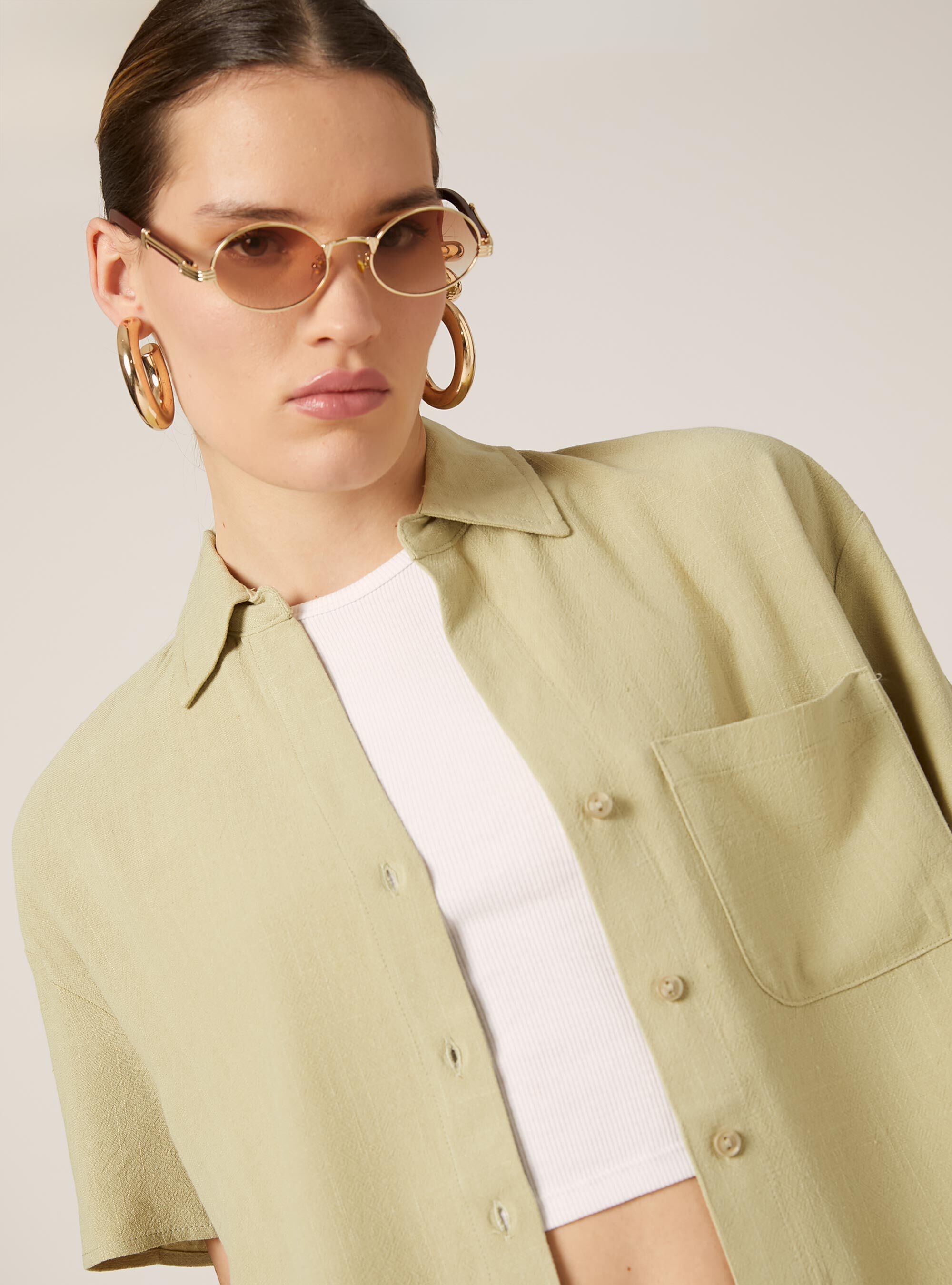 Camicia cropped in misto lino, KY3 KAKY LIGHT