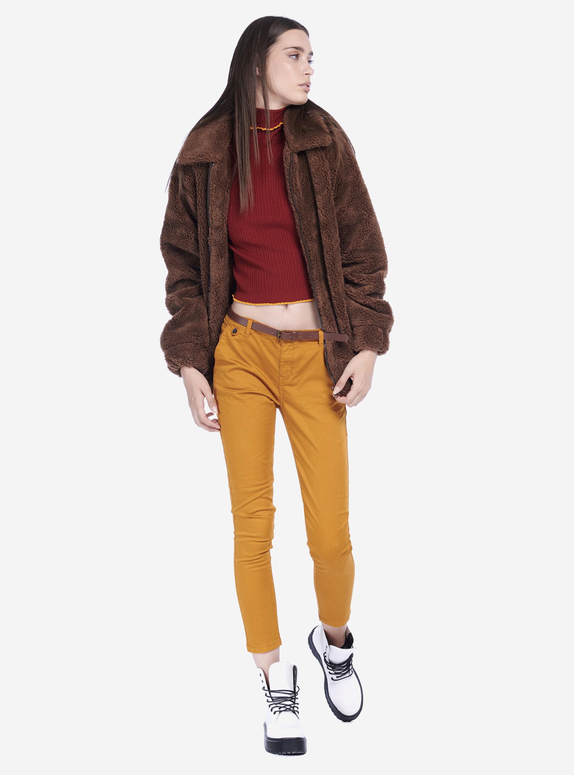 HIGH-NECKED PULLOVER WITH WAVY ENDS, DARK ORANGE