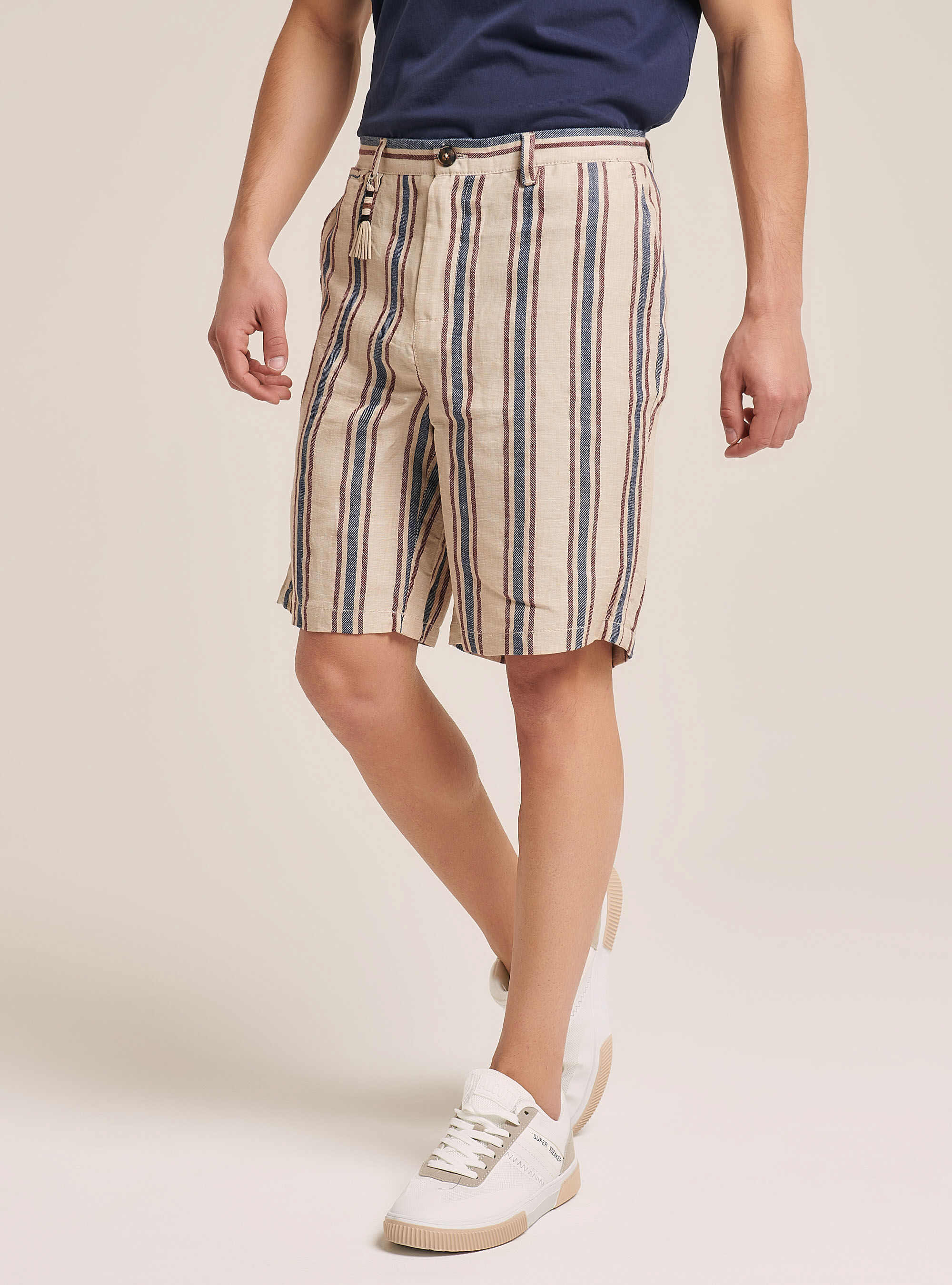 Short striped trousers, BLUE NAVY