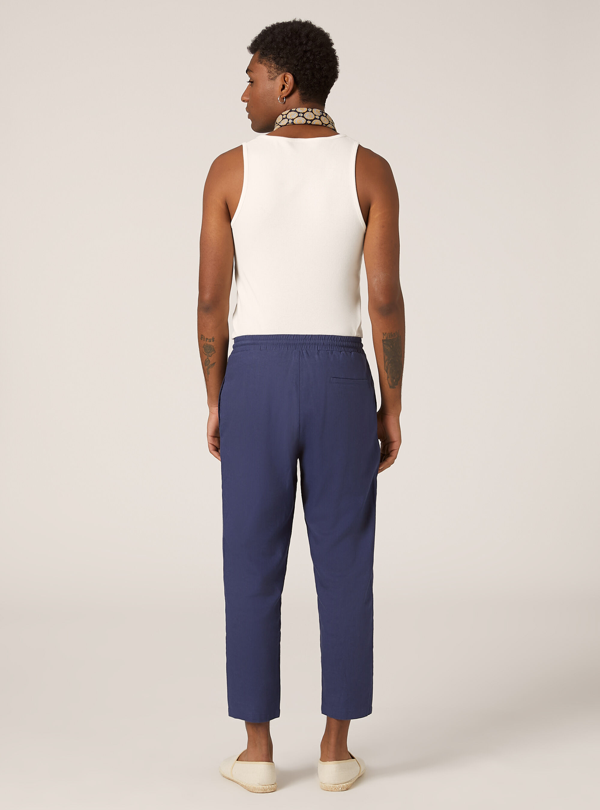 Pantaloni jogger in misto lino, BLU MEDIO