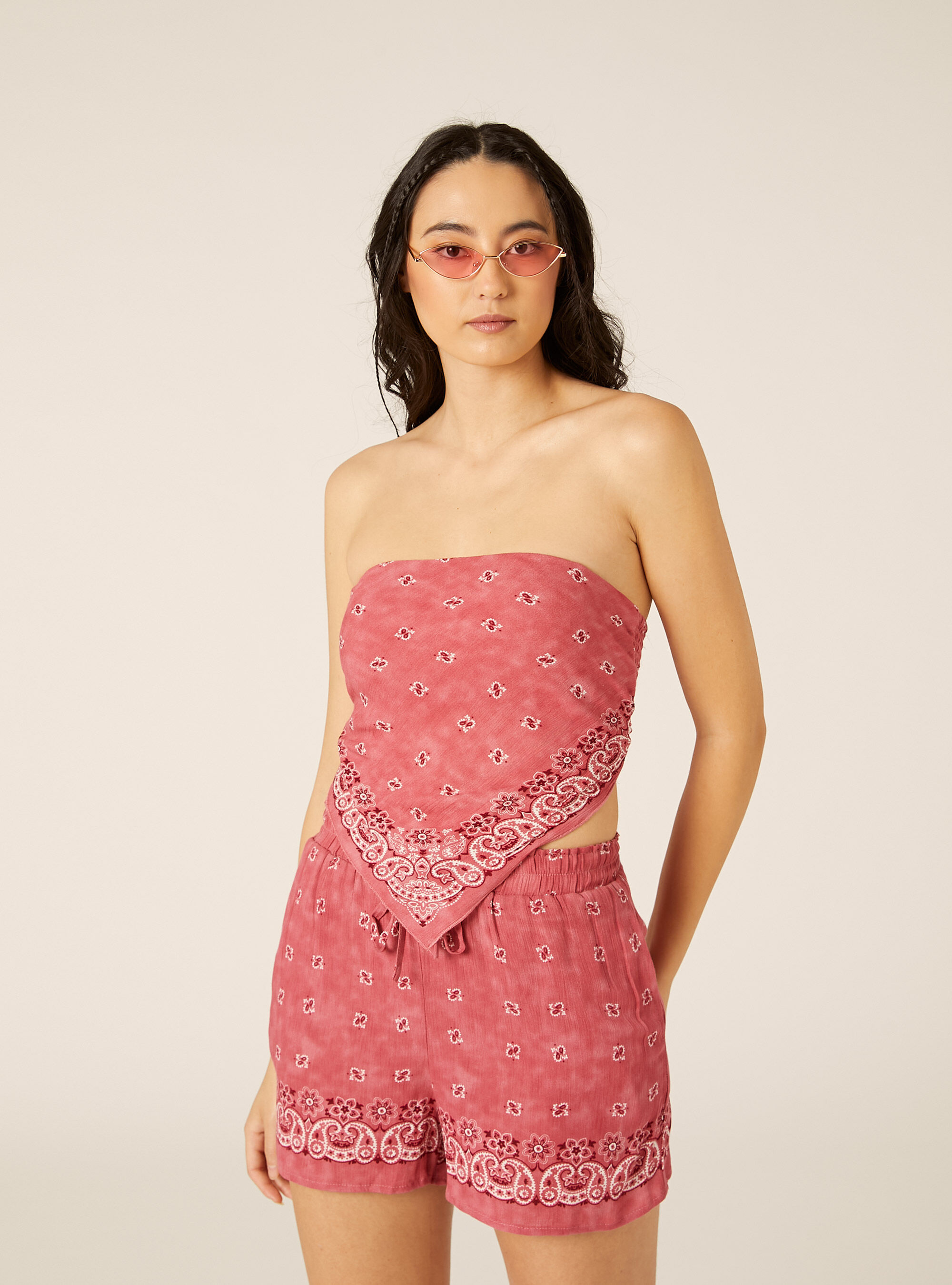 Paisley Print Bandeau Top, PK1 PINK DARK