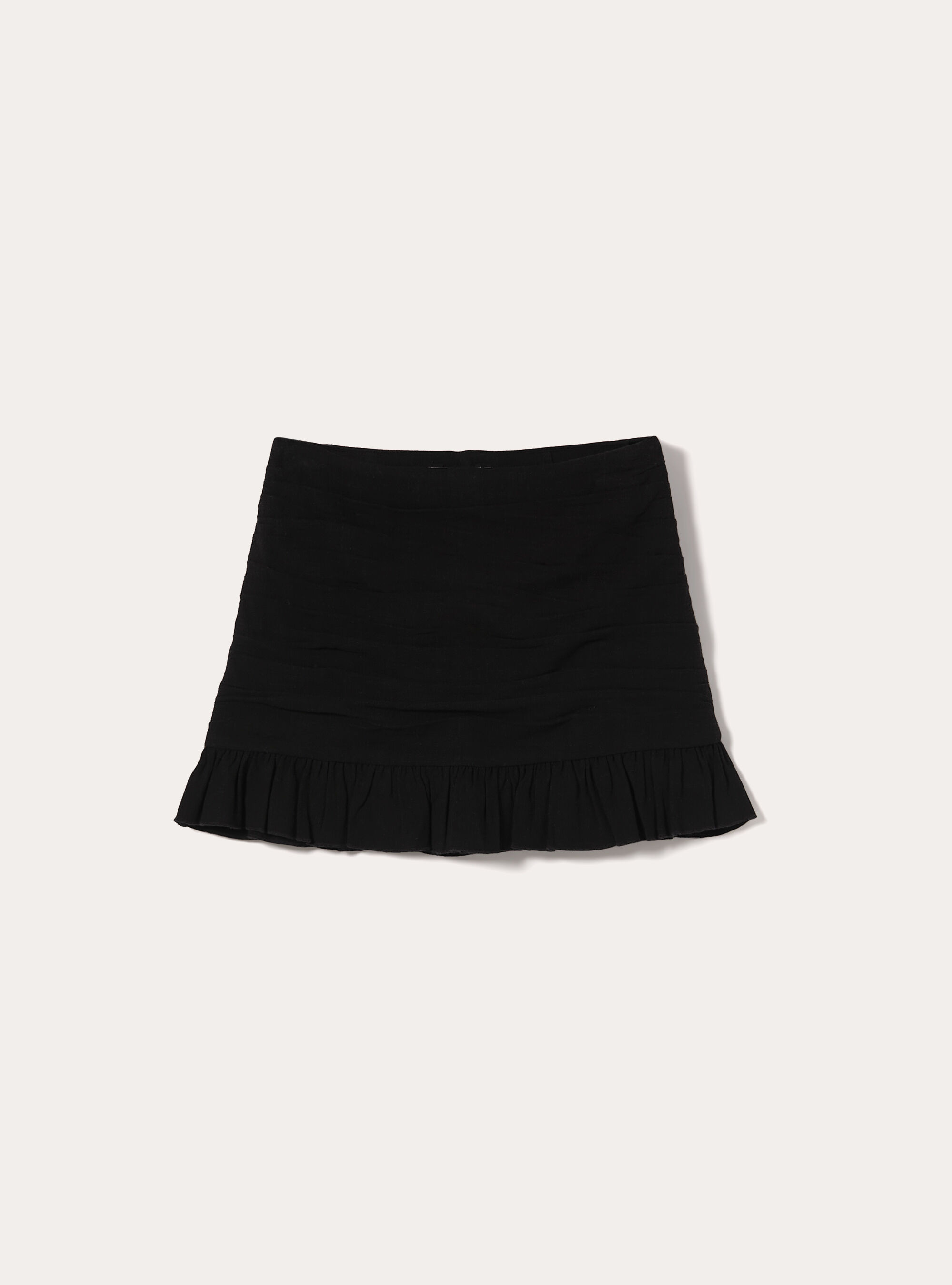 Minigonna arricciata in misto lino, BK1 BLACK