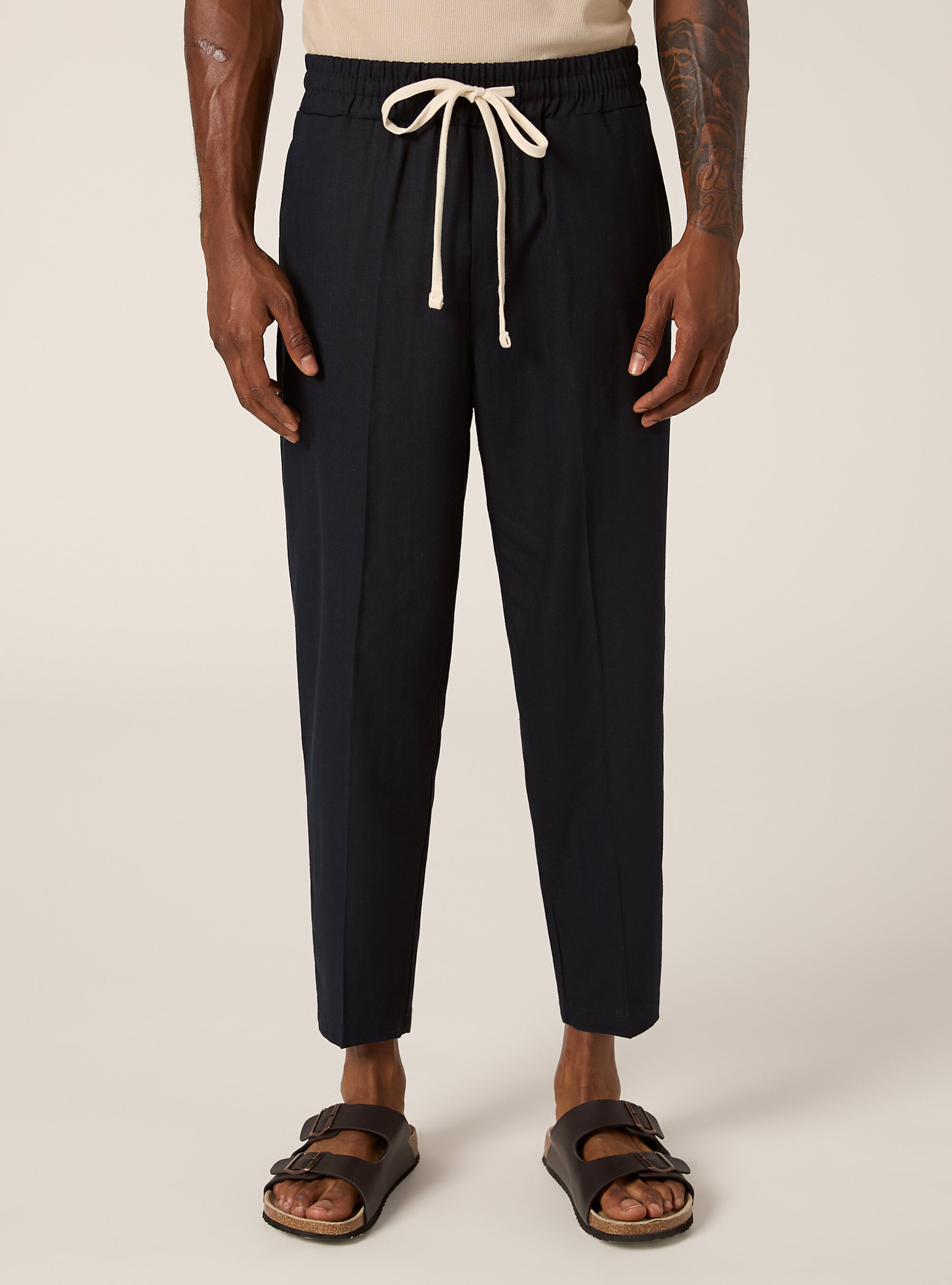 Linen blend jogger trousers, NA1 NAVY DARK