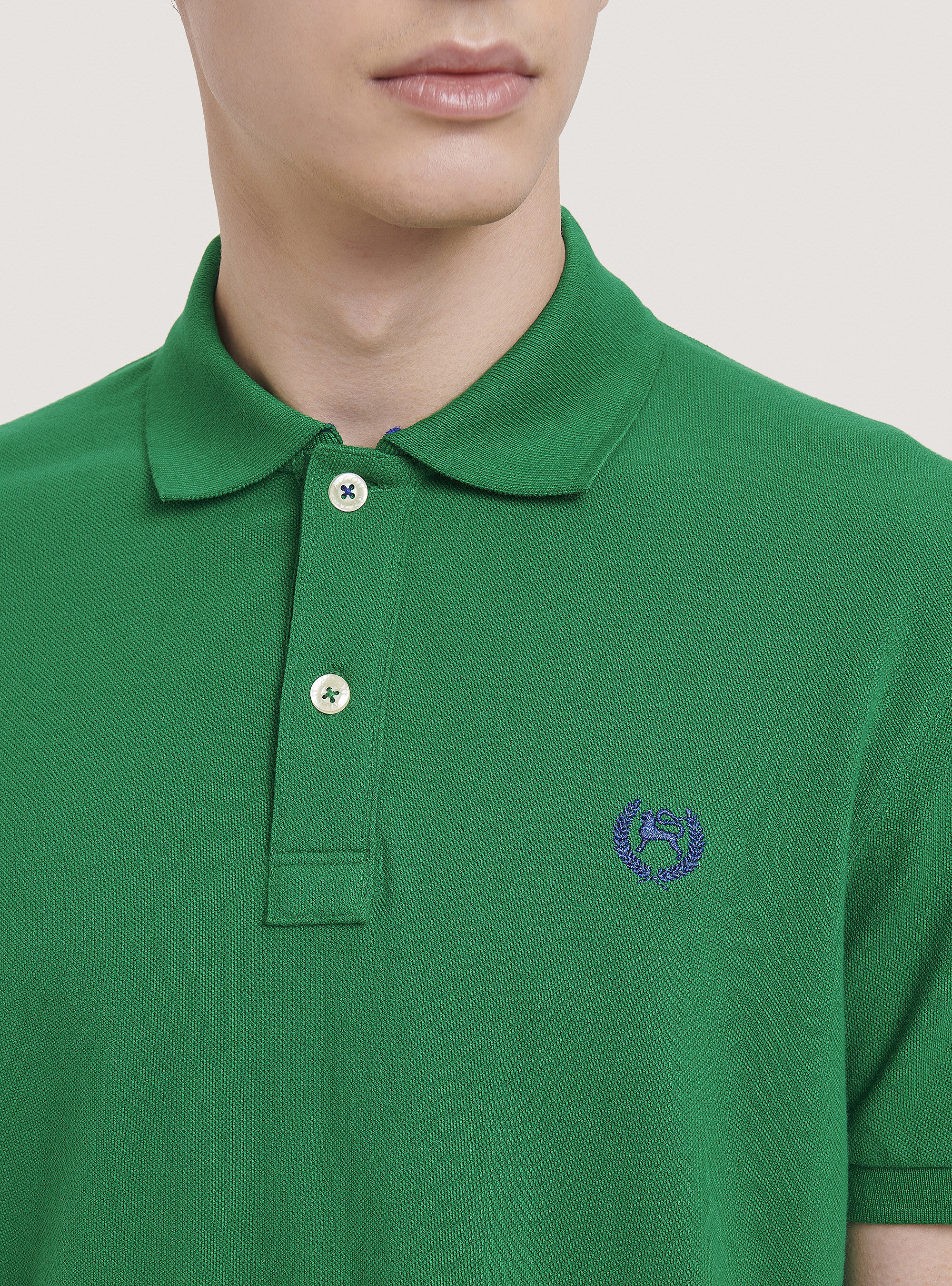 Cotton pique polo shirt with embroidery, C0675 GREEN