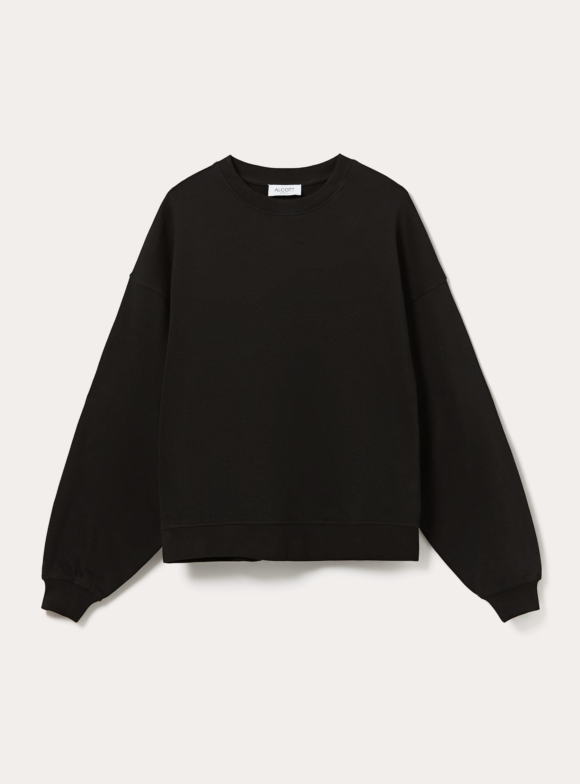 Plain-coloured cotton crew-neck sweatshirt, BK1 BLACK