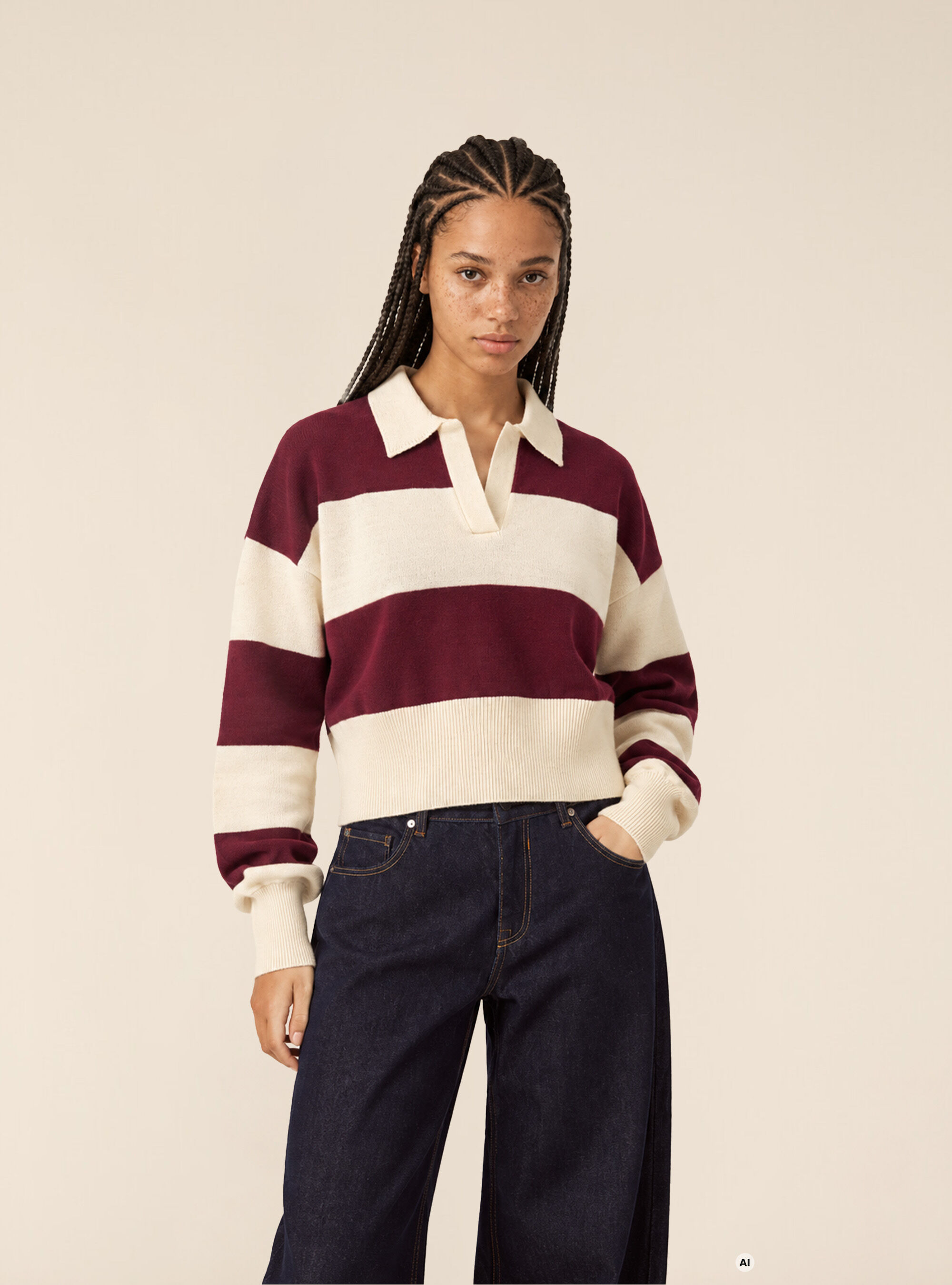 Striped rugby style polo sweater, BO1 BORDEAUX DARK