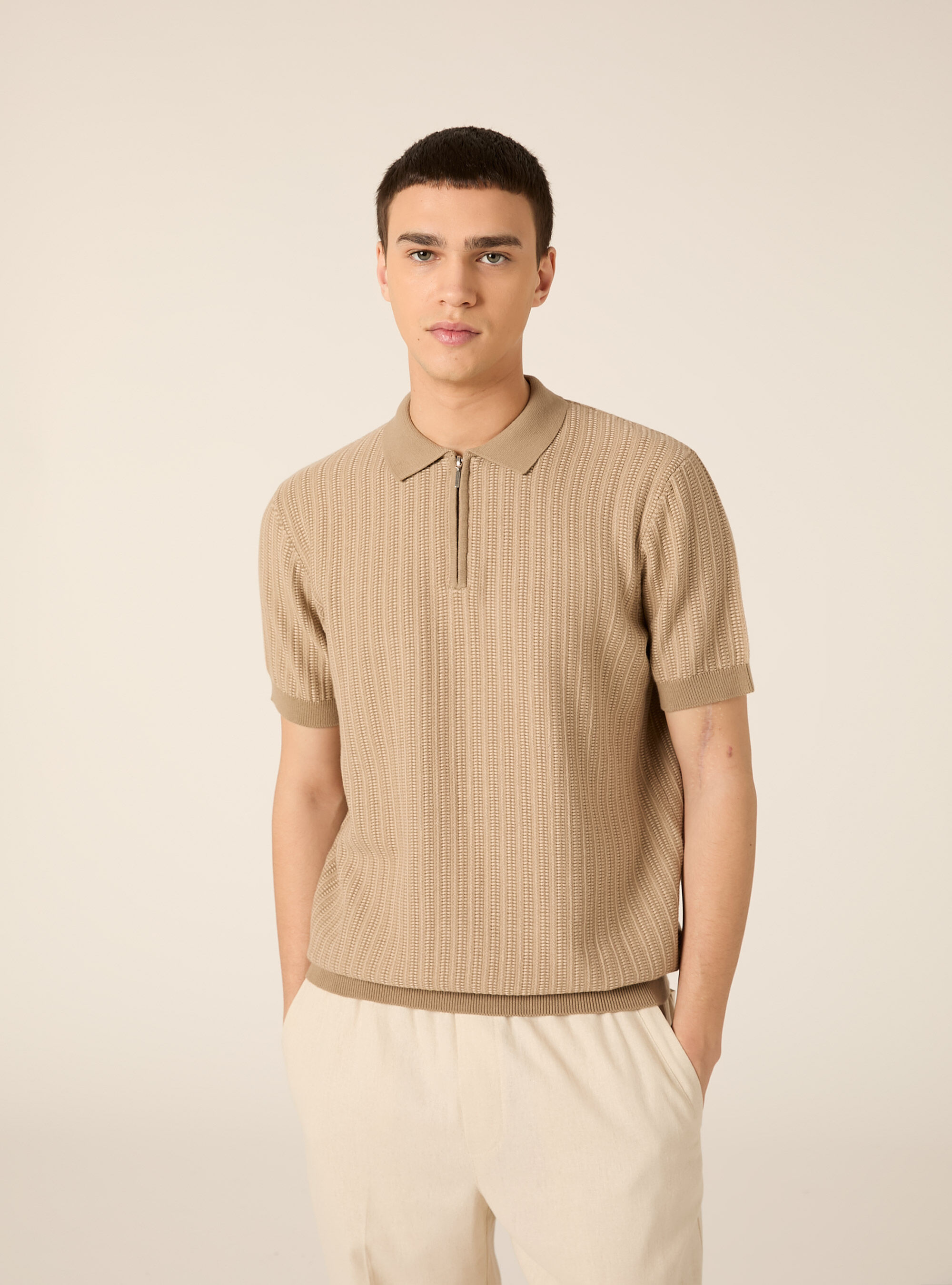 Polo in maglia con zip in misto cotone