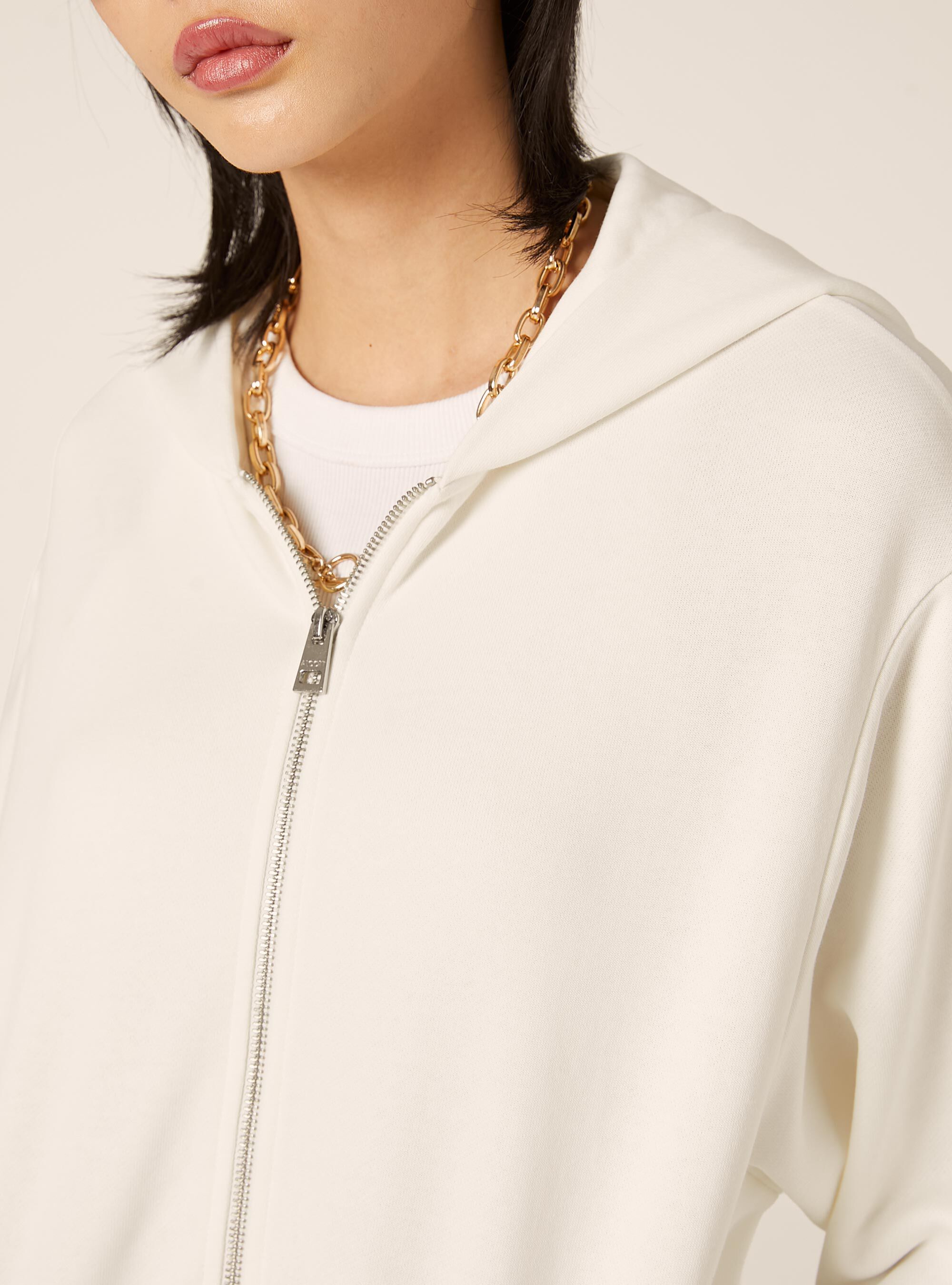 Cardigan felpa con cappuccio boxy, WH1 OFF WHITE