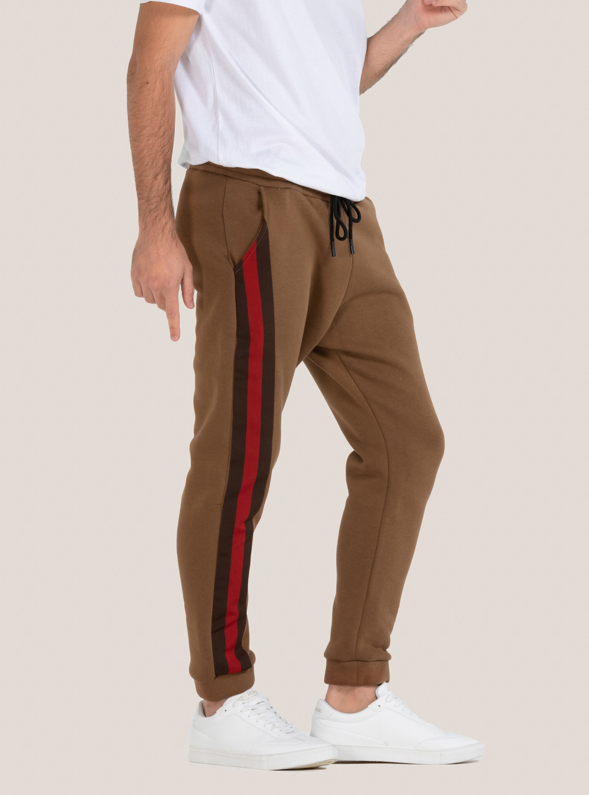 Pantaloni jogger con tape laterali, C104 CREAM