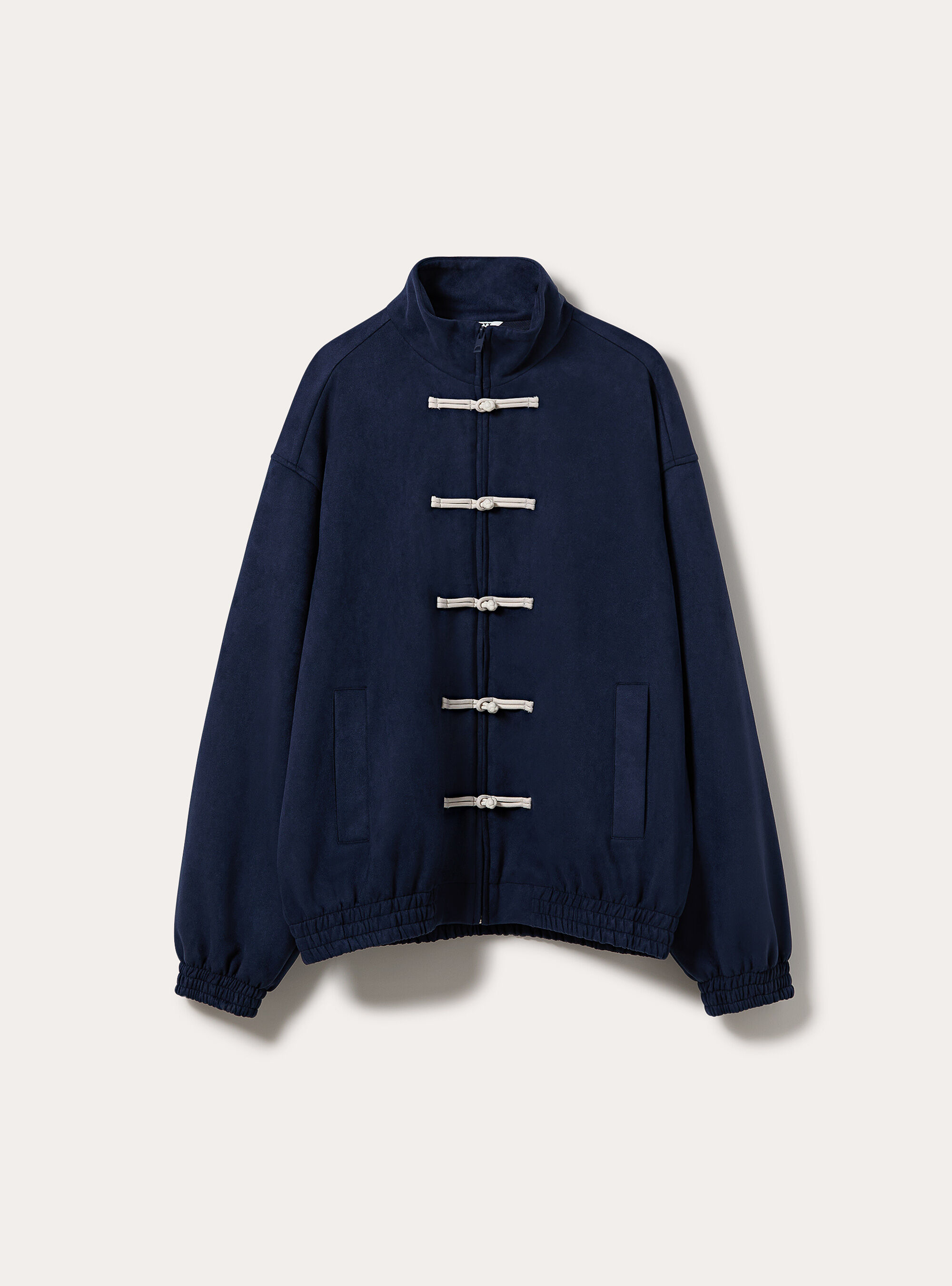 Bomber in simil suede con zip e chiusure frontali, BL2 BLUE MEDIUM
