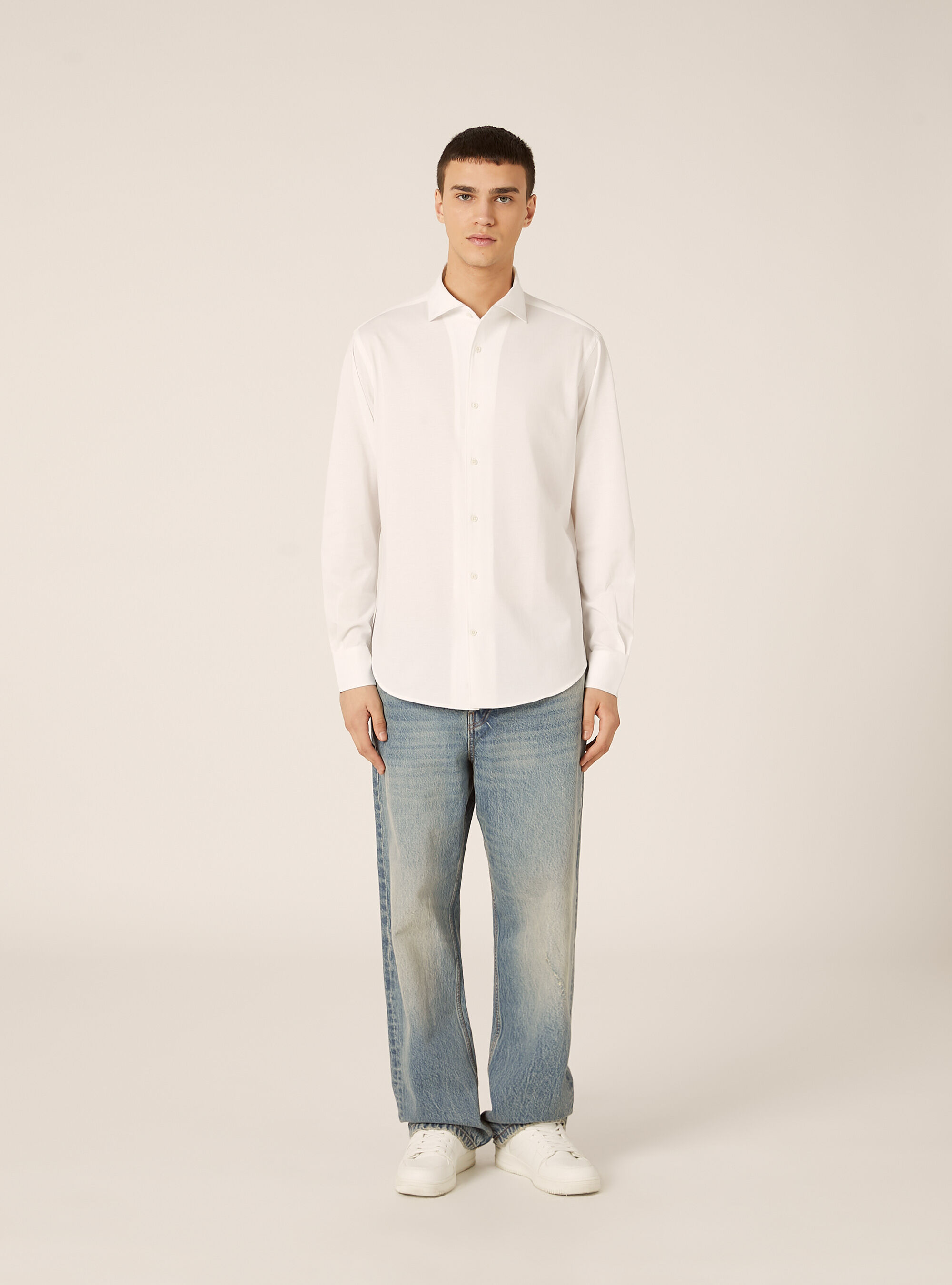 Camicia in jersey in misto cotone, WH3 WHITE