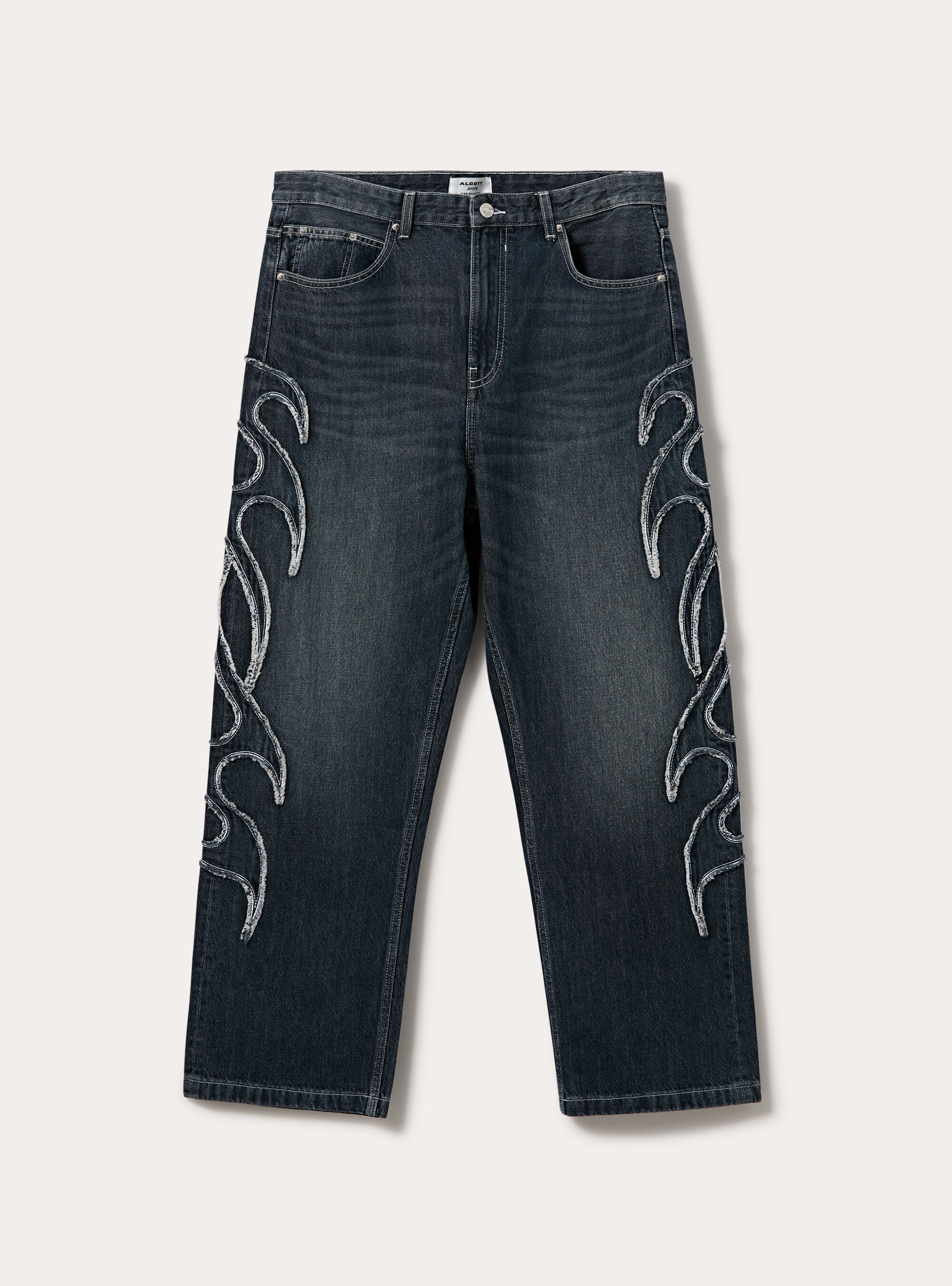 Baggy fit jeans mit flammen detail, D101 BLUE MED OVERDYE