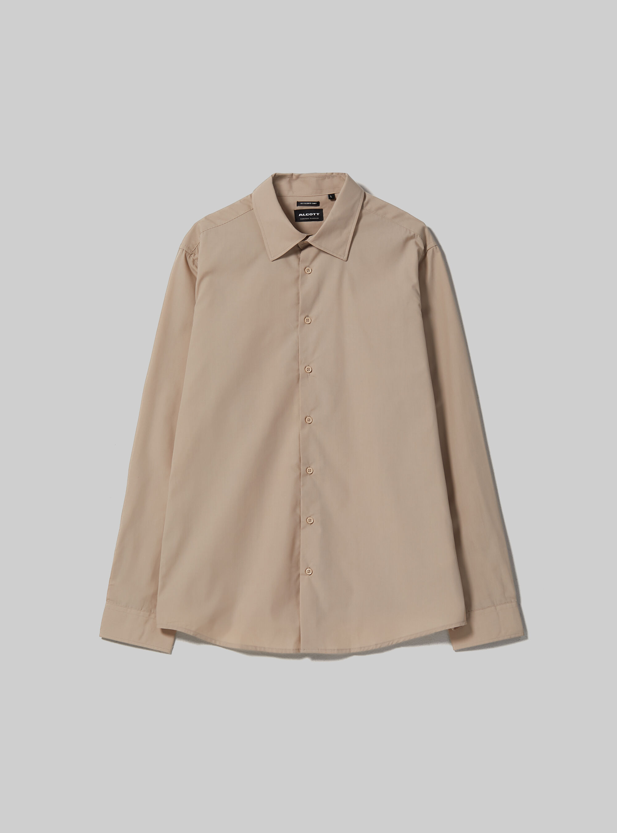 Plain-coloured long-sleeved shirt, BG1 BEIGE DARK