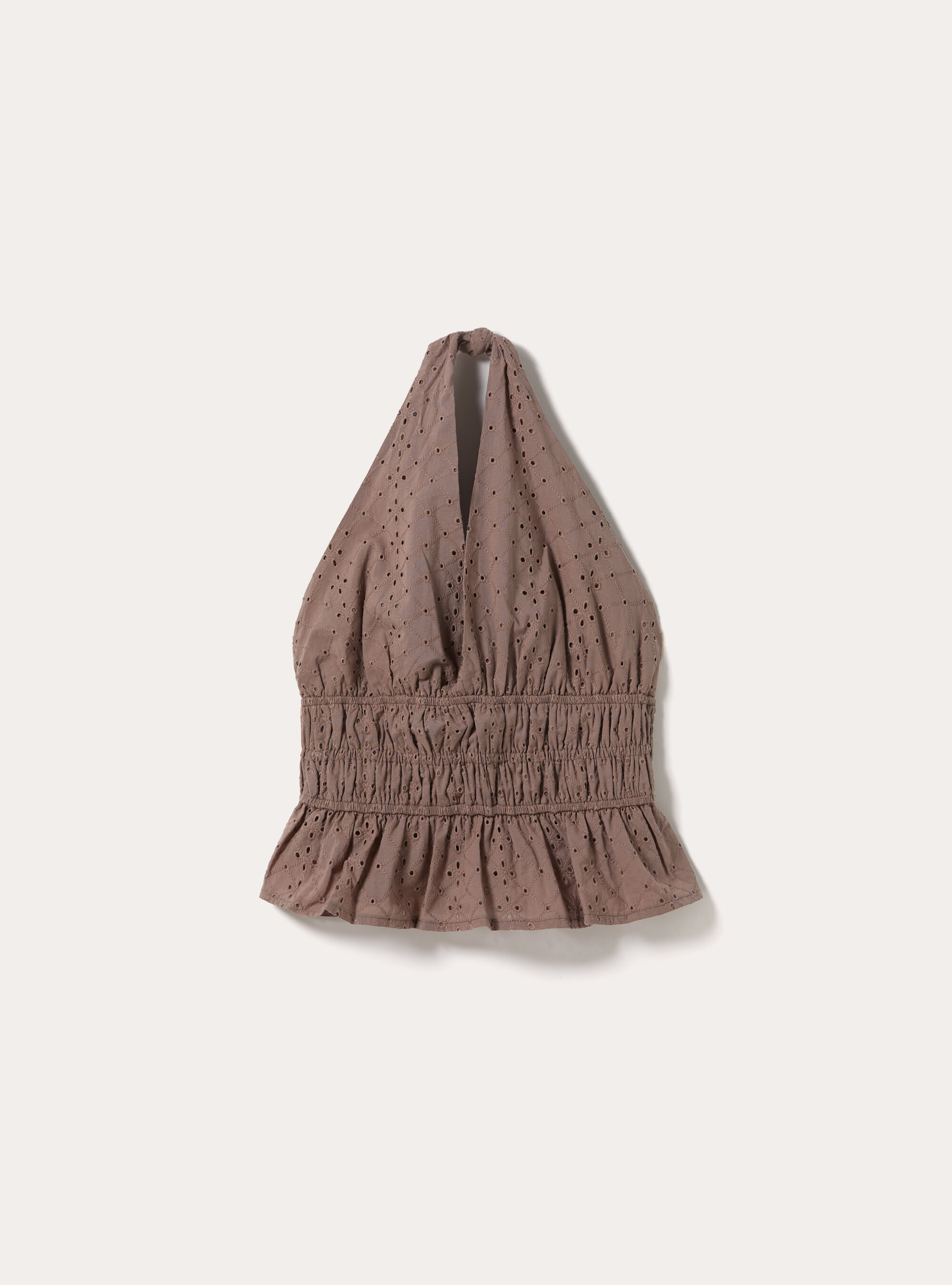 Blusa top in sangallo, BR3 BROWN LIGHT