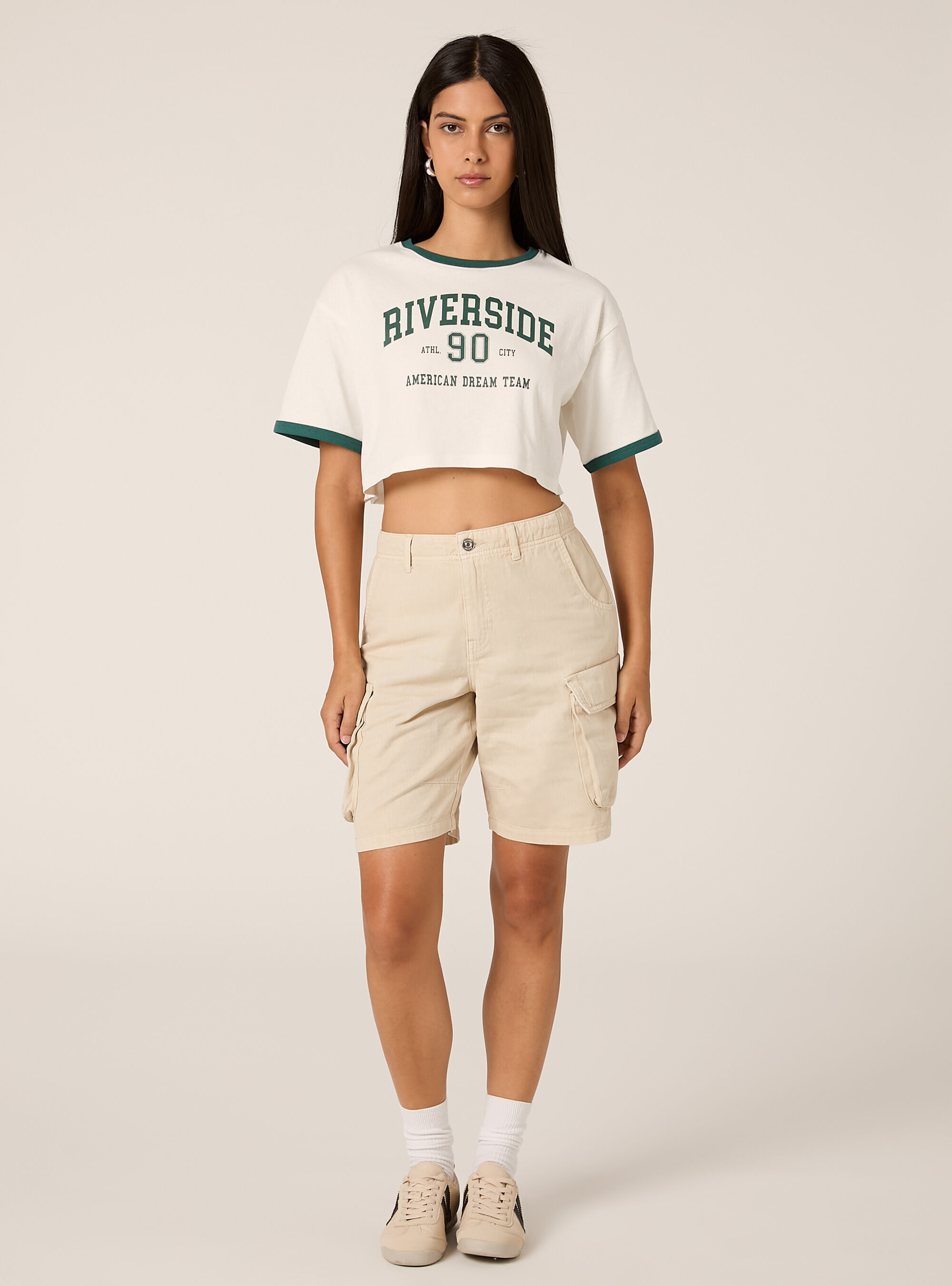 Cropped-T-Shirt mit College-Print, WH1 OFF WHITE