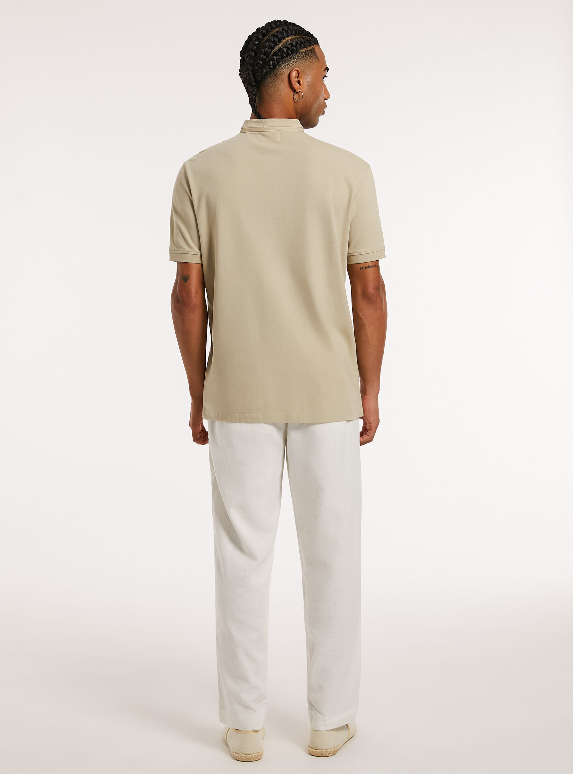 Mandarin Collar Cotton Polo Shirt, BG2 BEIGE MEDIUM