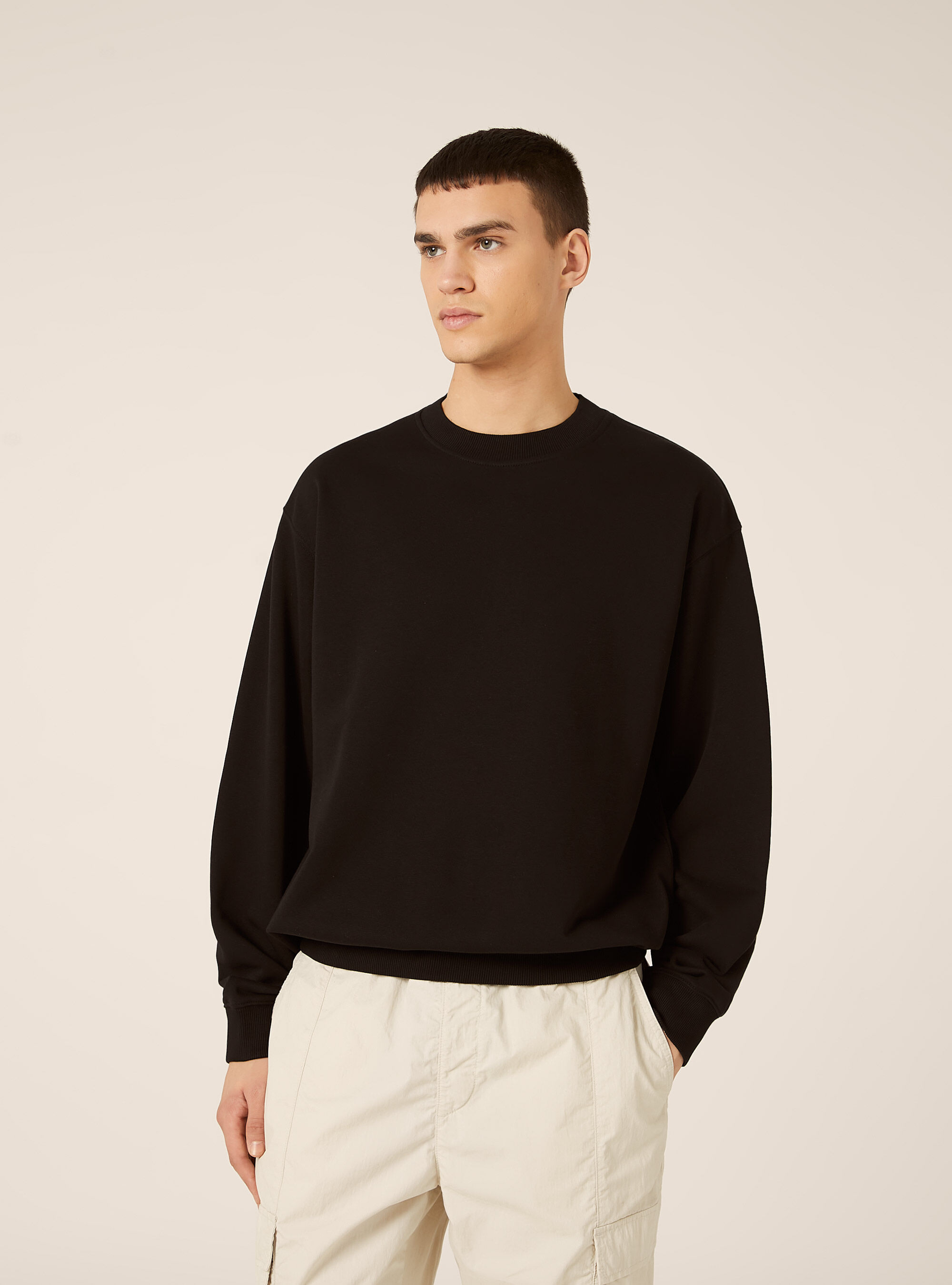 Boxy fit crew neck sweatshirt, BK1 BLACK