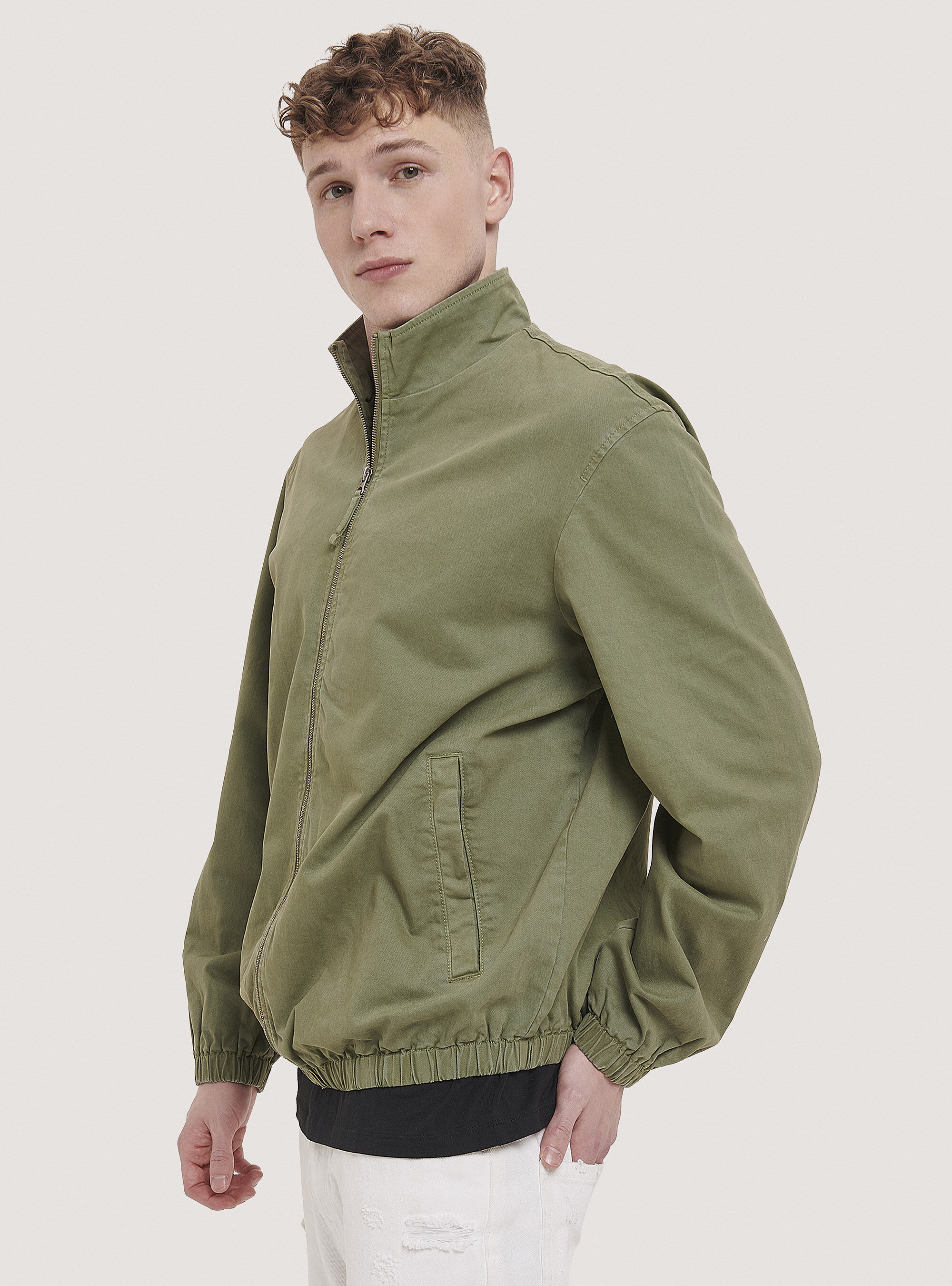 Garment dyed cotton bomber jacket