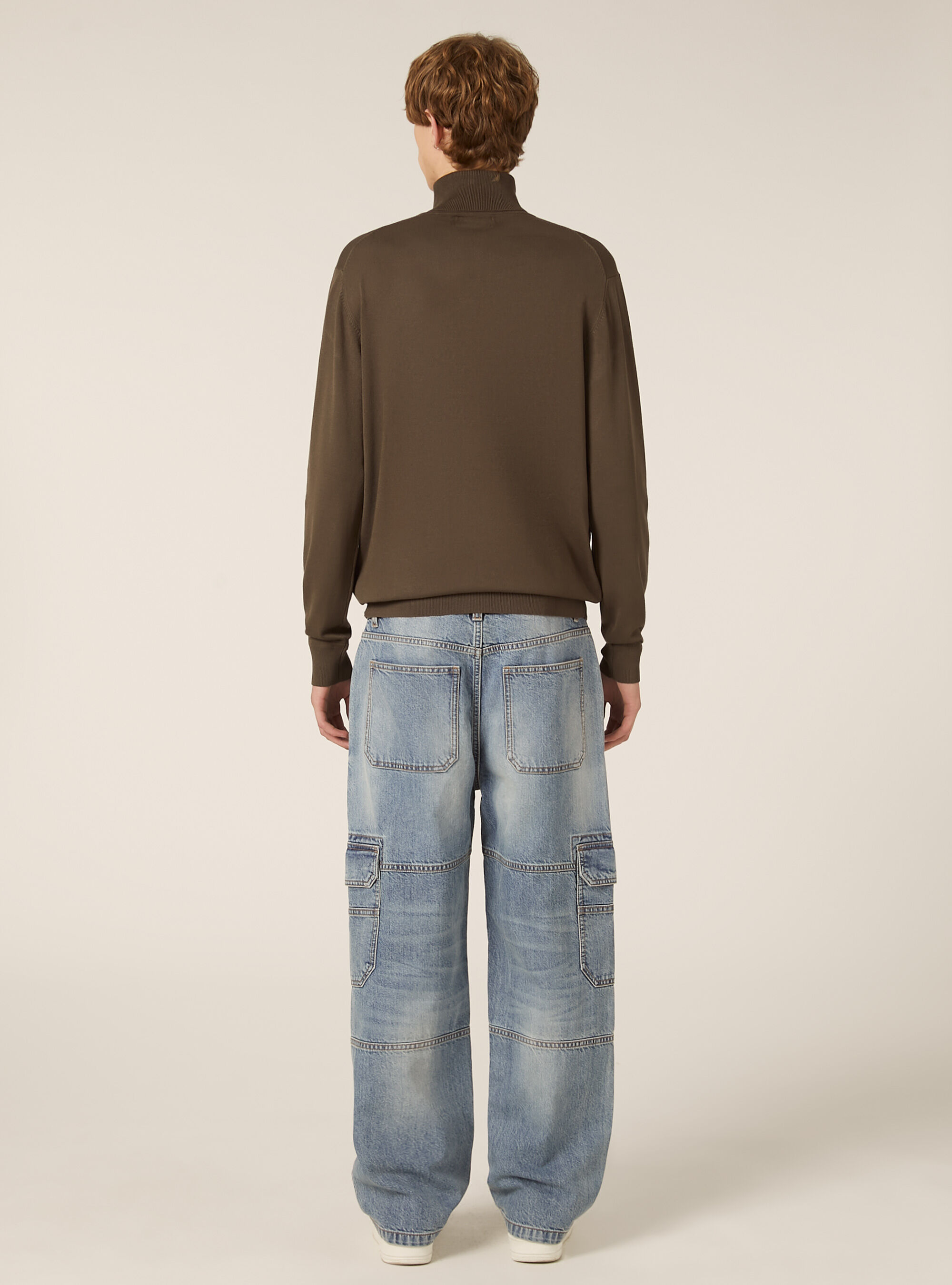 Pullover collo alto in morbida viscosa, TB2 TOBACCO MEDIUM