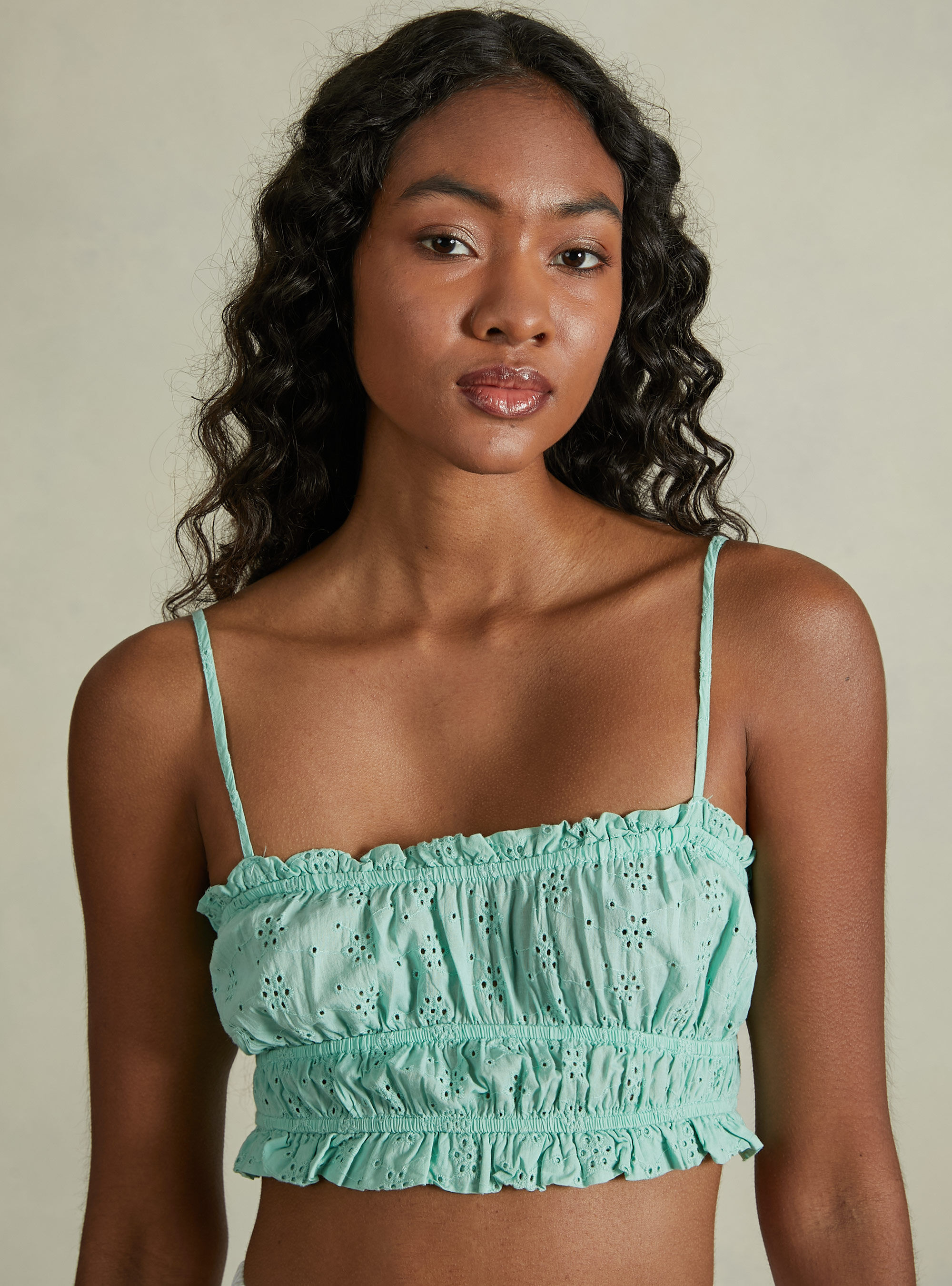 Top con bretelle in Sangallo, GA3 AQUA GREEN LIGHT