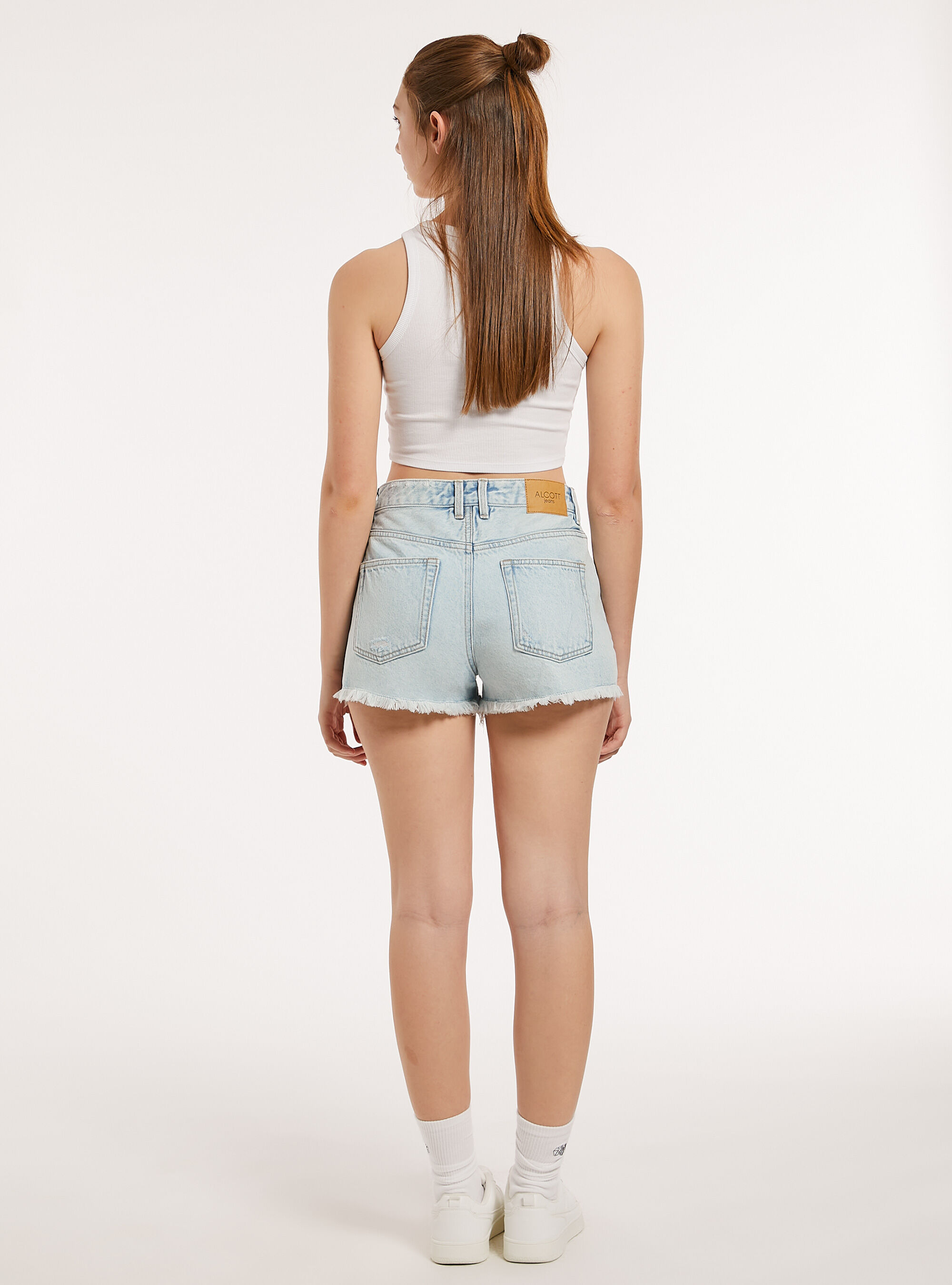 Pantalones cortos vaqueros con rotos, D006 AZURE