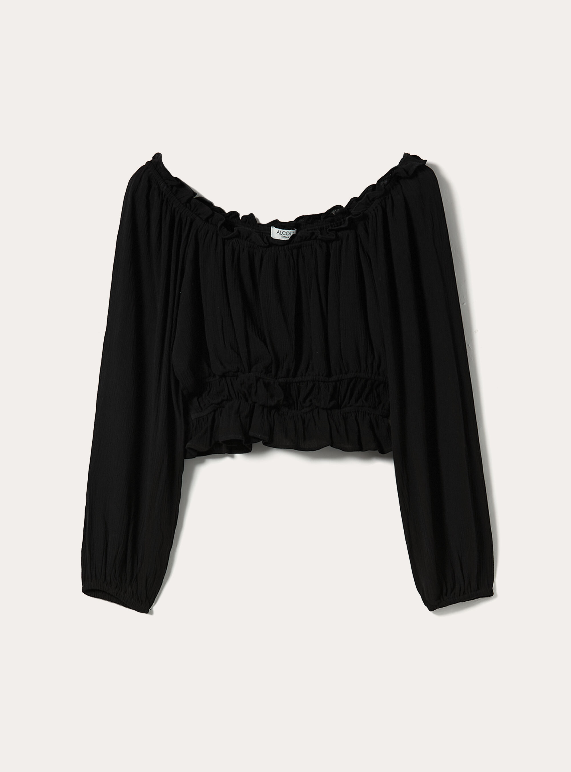Cropped blouse with off the shoulder, BK1 BLACK