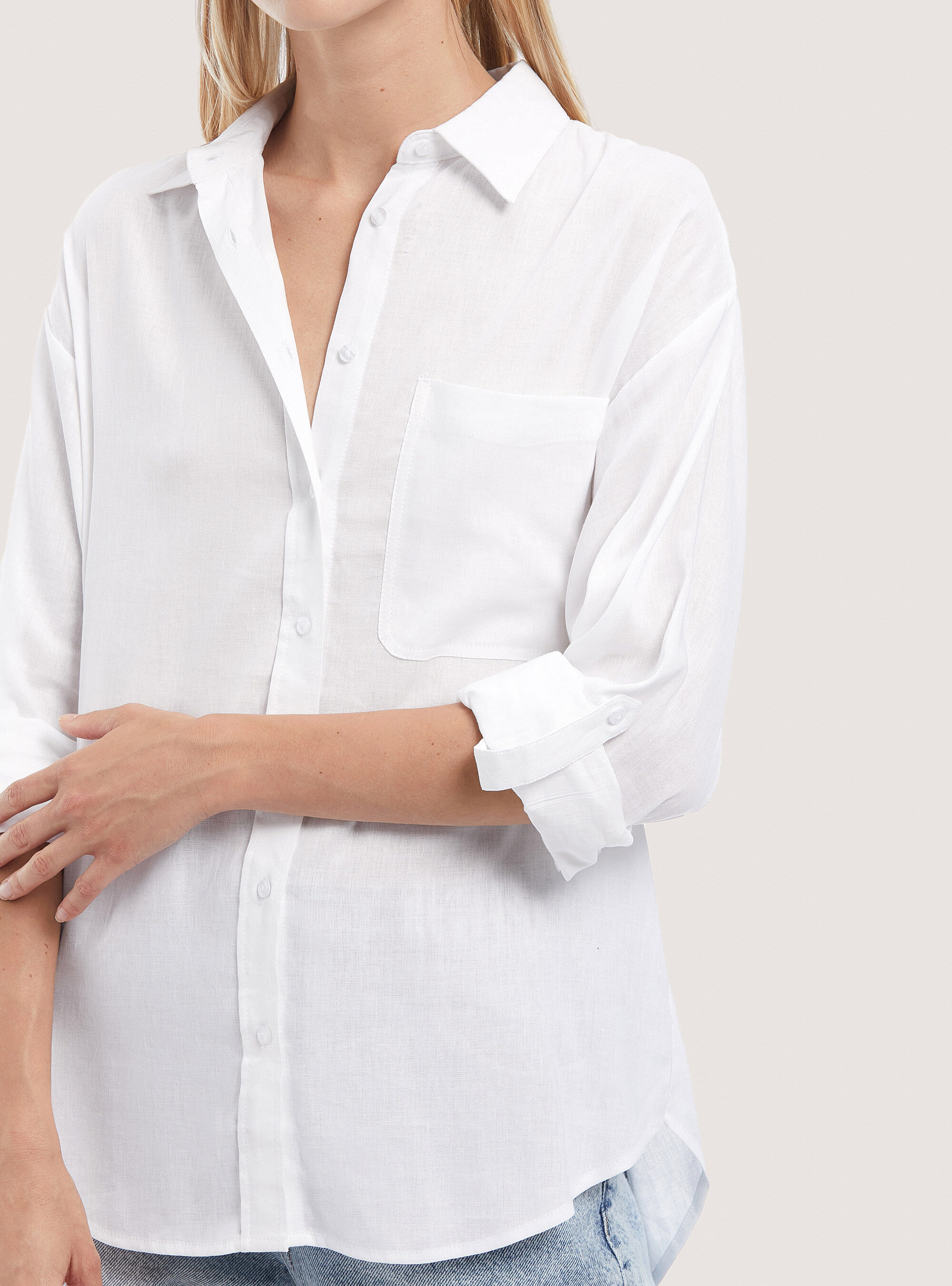 Camicia in misto lino comfort fit, WHITE